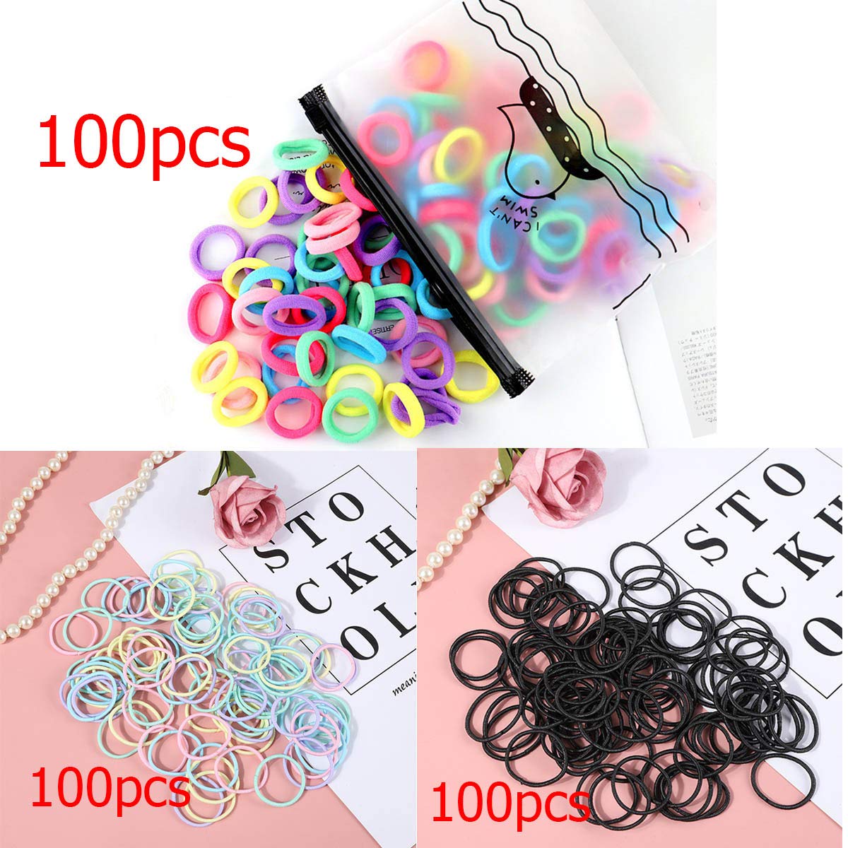 300 Pack Hair Ties BEoffer Baby Toddlers Girls Elastics Hair bands Black Colorful Small Rubber Bands Ponytail Pigtails Holders Not Harm to Hair (Color B)