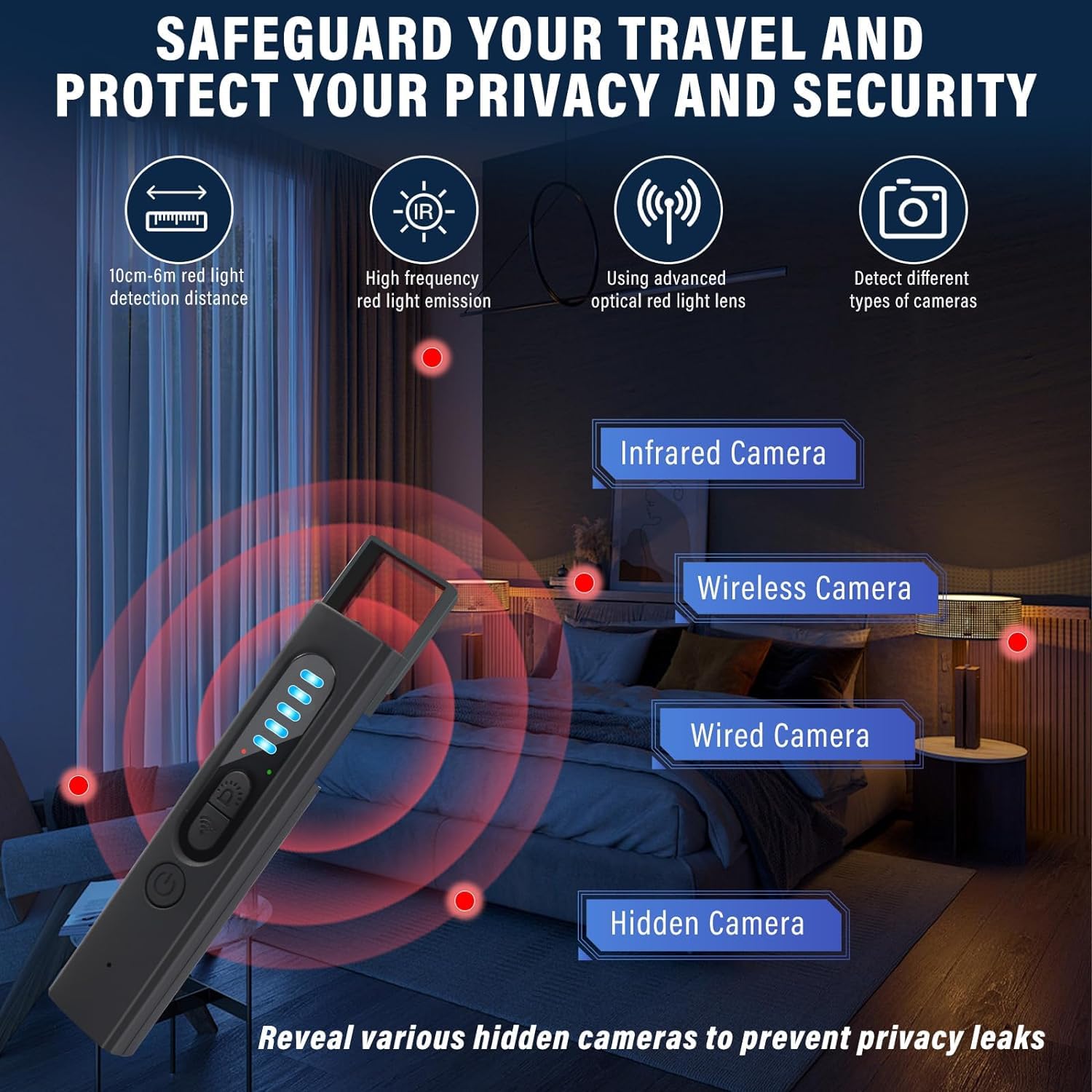 Uppyyo Hidden Camera Detectors, Camera Detector, Bug and Hidden Camera Detector, RF Wireless Signal Scanner for Home Office Travel, 34H Working Time，6 Levels Sensitivity 4 Modes