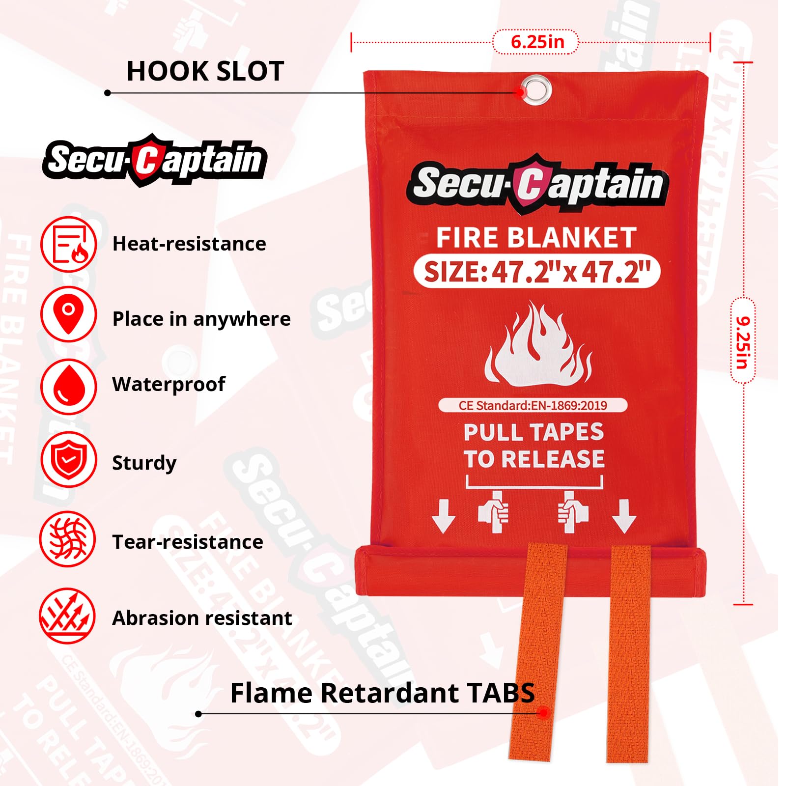 SecuCaptain Emergency Fire Blanket for Home - 2 Pack 47.2"x47.2" Large Flame Retardant Blankets with Fireproof Tabs for House Camping Kitchen Fire Protection Survival Safety