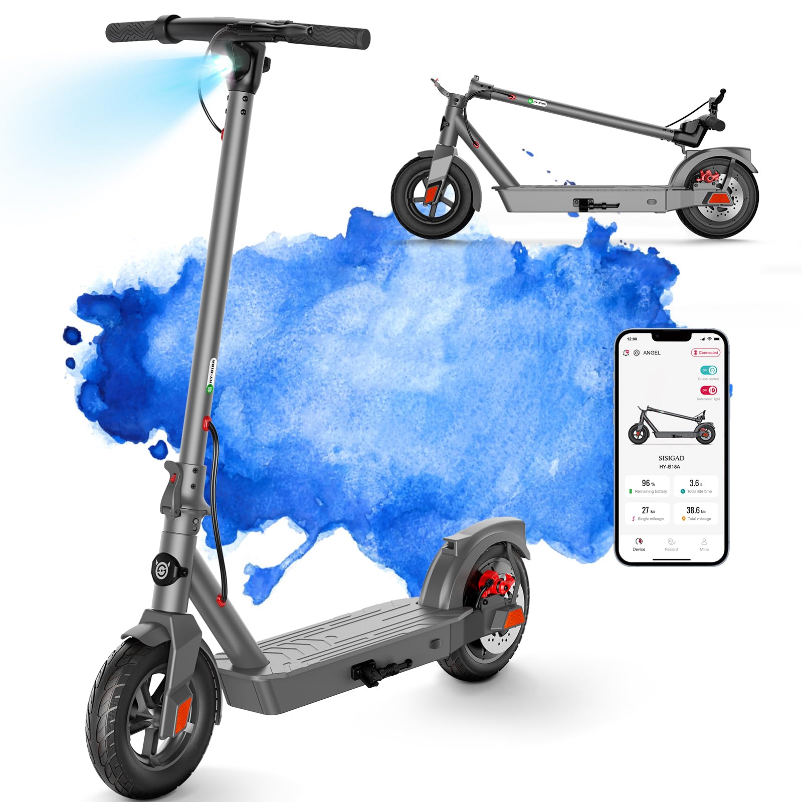 SISIGAD Electric Scooter Adults 10" Solid Tires, Peak 600W Motor, Max 20 Mph Speed, Up to 30 Miles Long Range, Portable Folding E-Scooter for Adults Commuter with Dual Braking System and App