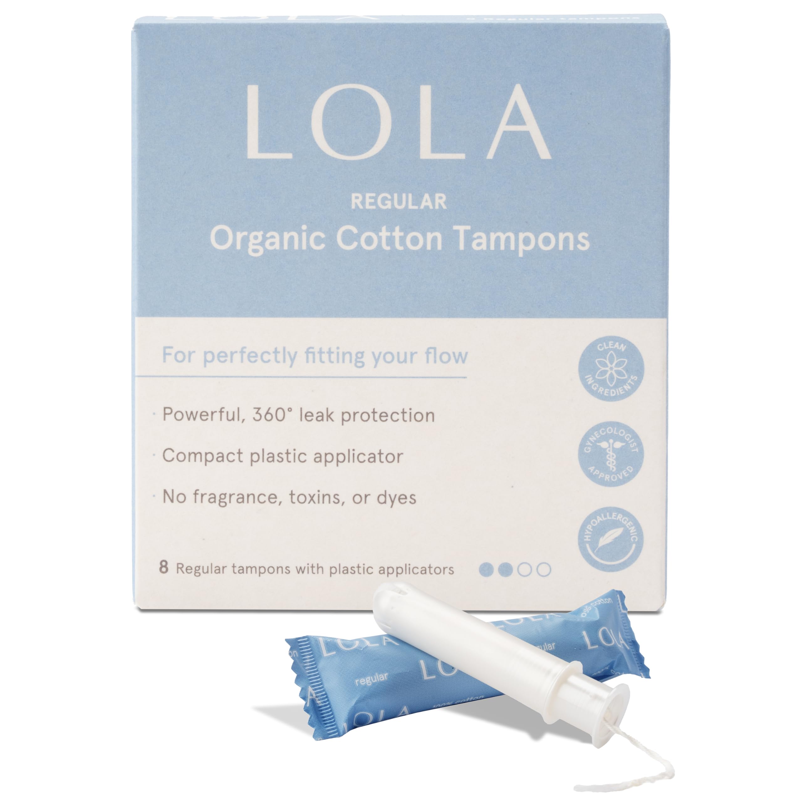 LOLA Organic Cotton Tampons, 8 Count - Tampons Regular, Period Feminine Hygiene Products, HSA FSA Approved Products Feminine Care…