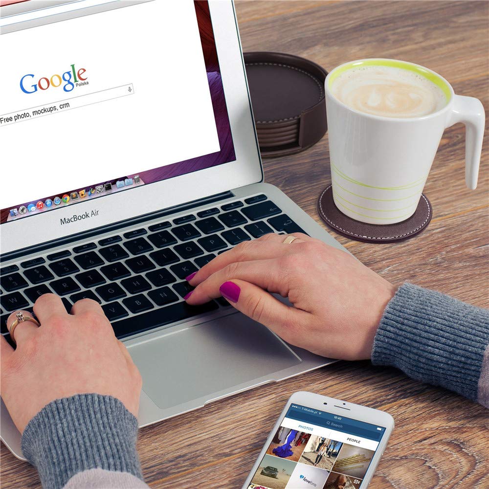 Coasters for Drinks,Thipoten Leather Coasters with Holder,Protect Furniture from Damage(6PCS, Brown)