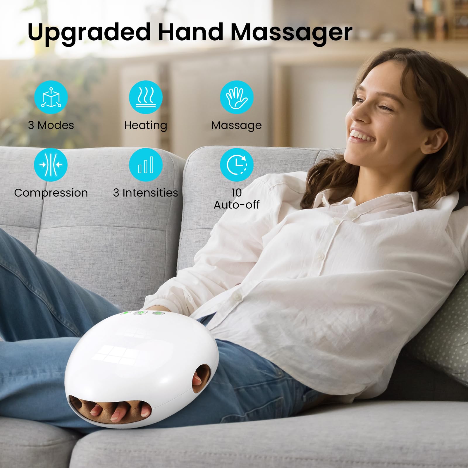 NOWWISH Hand Massager with Heat and Compression for Arthritis and Carpal Tunnel Pain, Christmas Gifts for Women Men Birthday - White