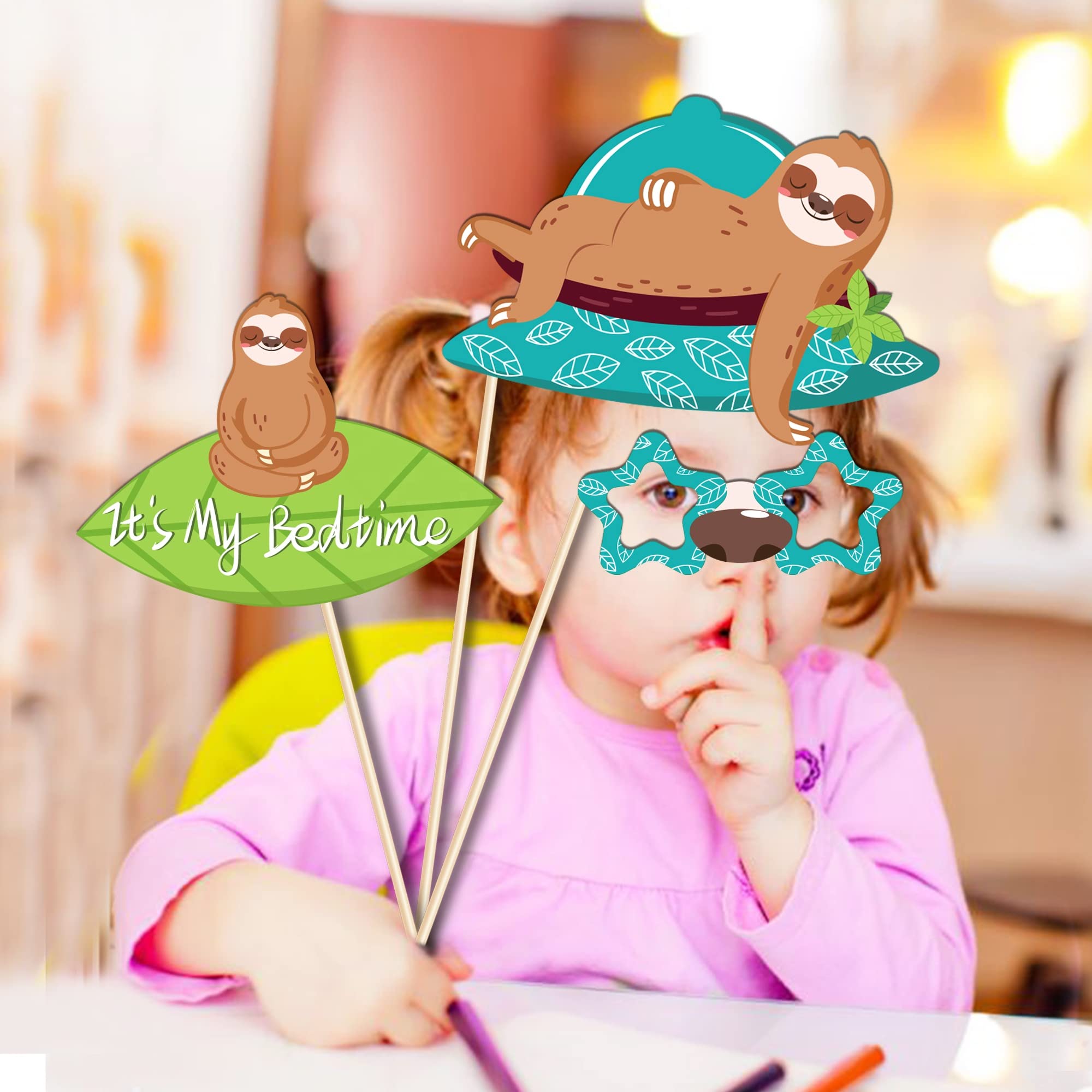 Kristin Paradise 25Pcs Sloth Photo Booth Props with Stick, Jungle Animals Theme Selfie Props, Birthday Party Supplies, Photography Backdrop Decorations