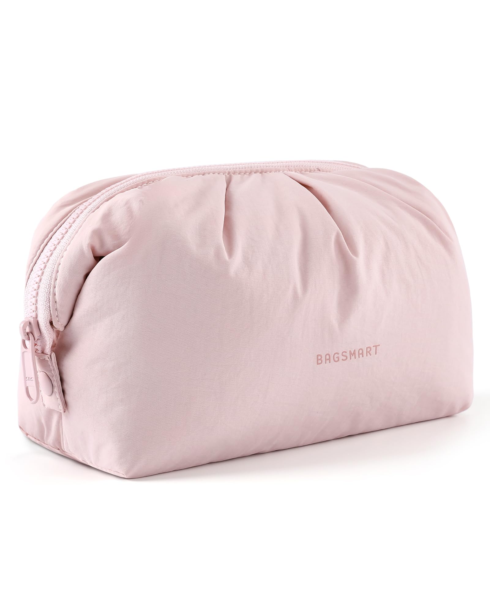 BAGSMART Makeup Bag Travel Toiletry Bag, Cute Make Up Bag, Large Capacity Cosmetic Bags for Women, Wide-open Makeup Pouch Travel Essentials Toiletries Accessories Brushes (Pink)