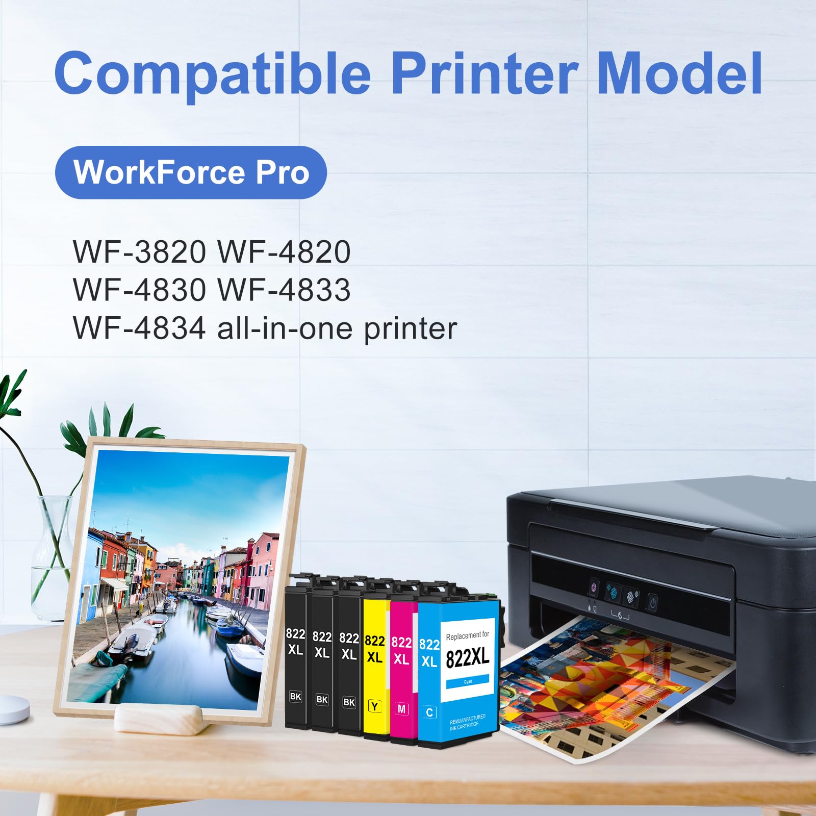 myCartridge SUPRINT Remanufactured Ink Cartridge Replacement for Epson 822XL Ink Cartridges Workforce Pro WF-4820 WF-4830 WF-3820 WF-3823 WF-4833 WF-4834 Printer 6 Pack 822