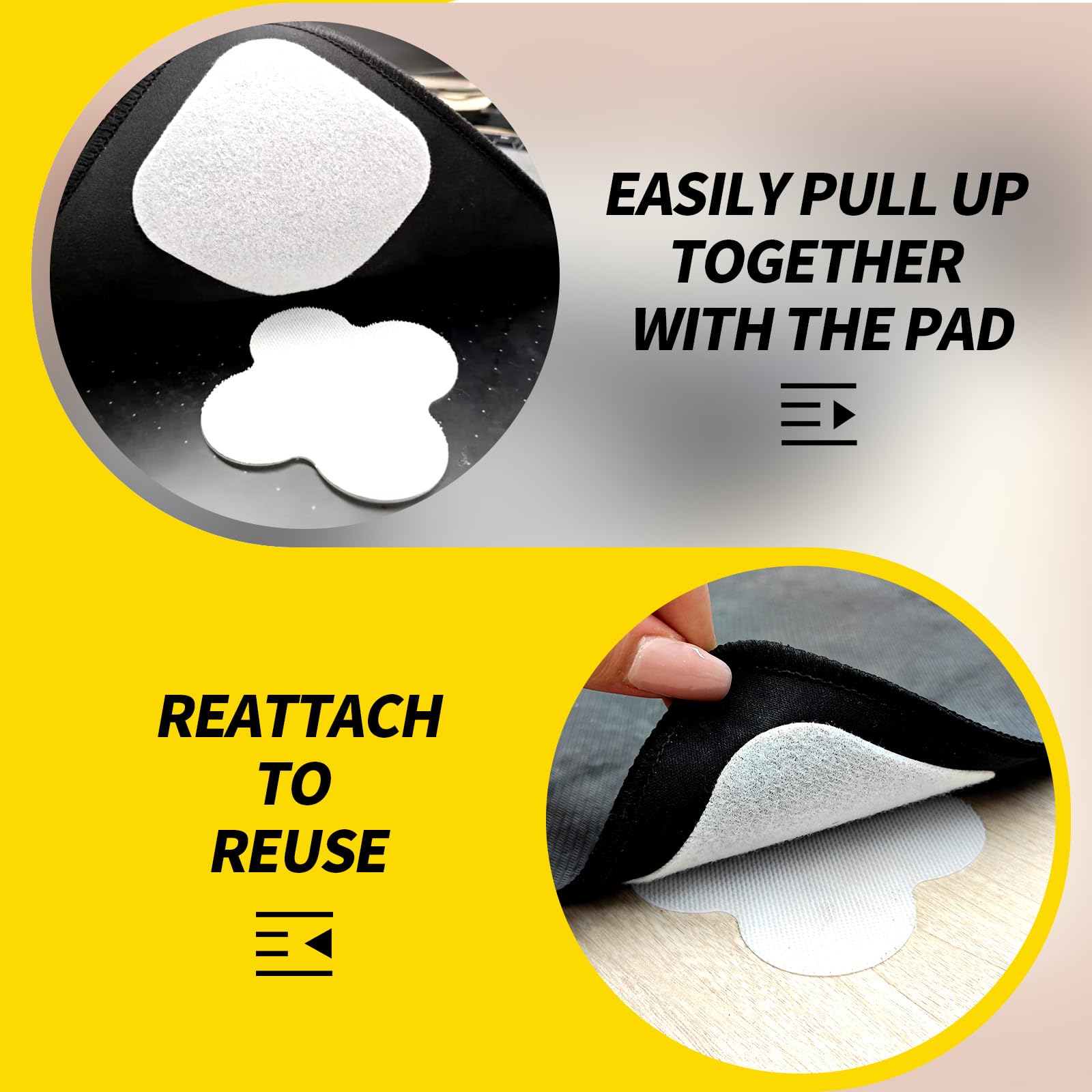 PHIXBEAR 16 Sets Super Adhesive Carpet Pad Gripper, Heavy Duty Hook and Loop Strips Rug Tape for Hardwood Floors Tile, Rug Corners to Hold Rug Down, Keep Area Rugs Safe and in Place