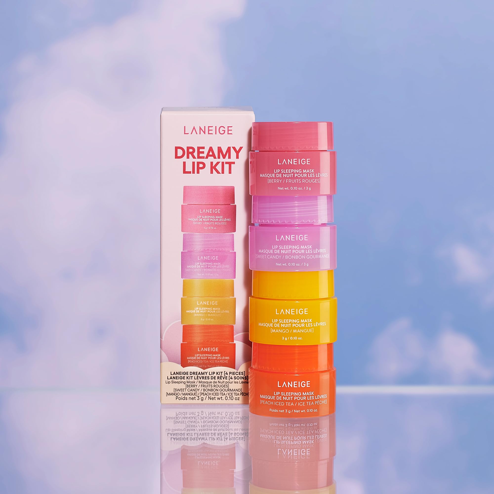 LANEIGE Dreamy Lip Kit: Lip Sleeping Mask Berry, Sweet Candy, Mango, and Peach Iced Tea, Nourish, Hydrate, Vitamin C, Shea Butter, Coconut Oil