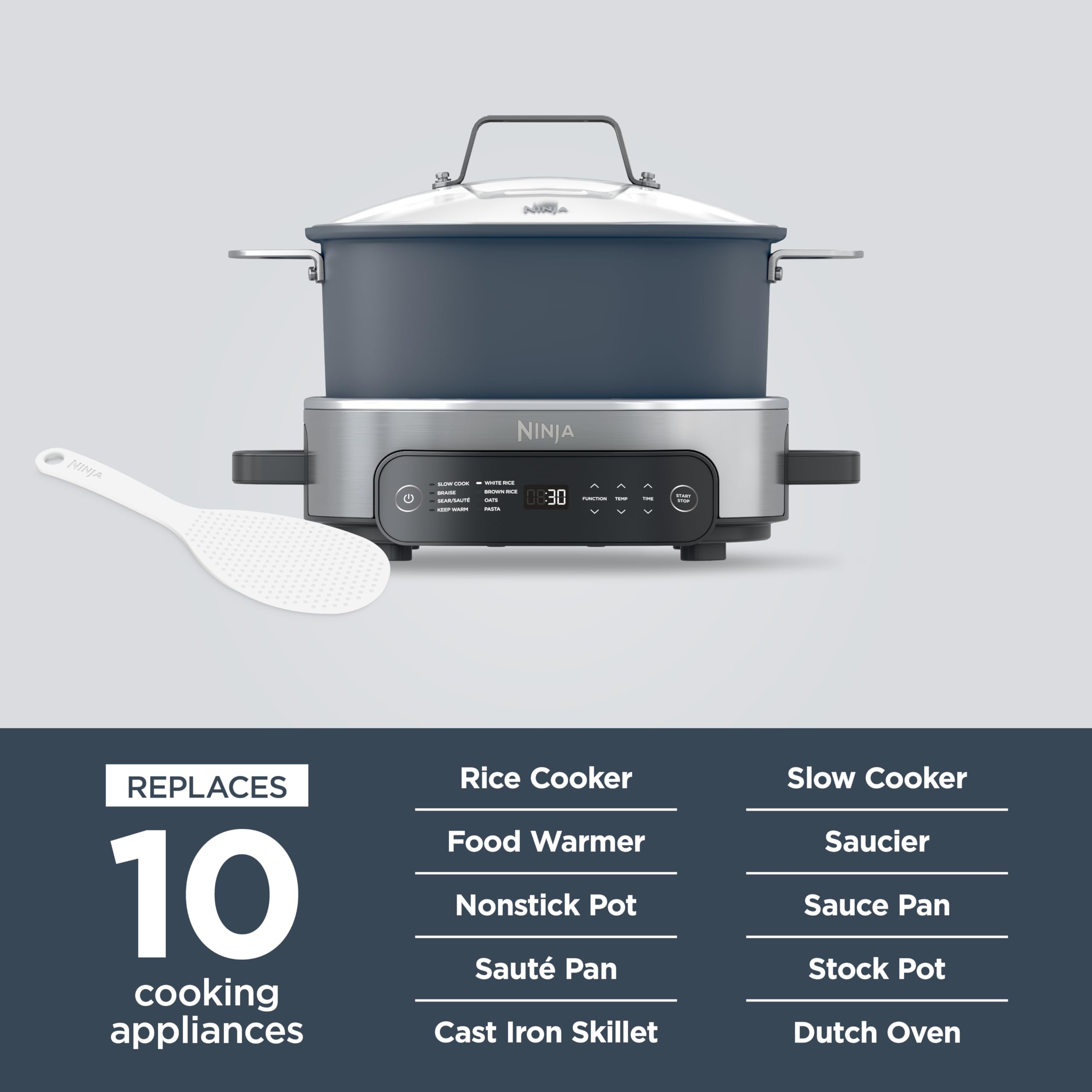 Ninja MC1101 Foodi Everyday Possible Cooker Pro, 8-in-1 Versatility, 6.5 QT, One-Pot Cooking, Replaces 10 Cooking Tools, Faster Cooking, Family-Sized Capacity, Adjustable Temp Control, Midnight Blue