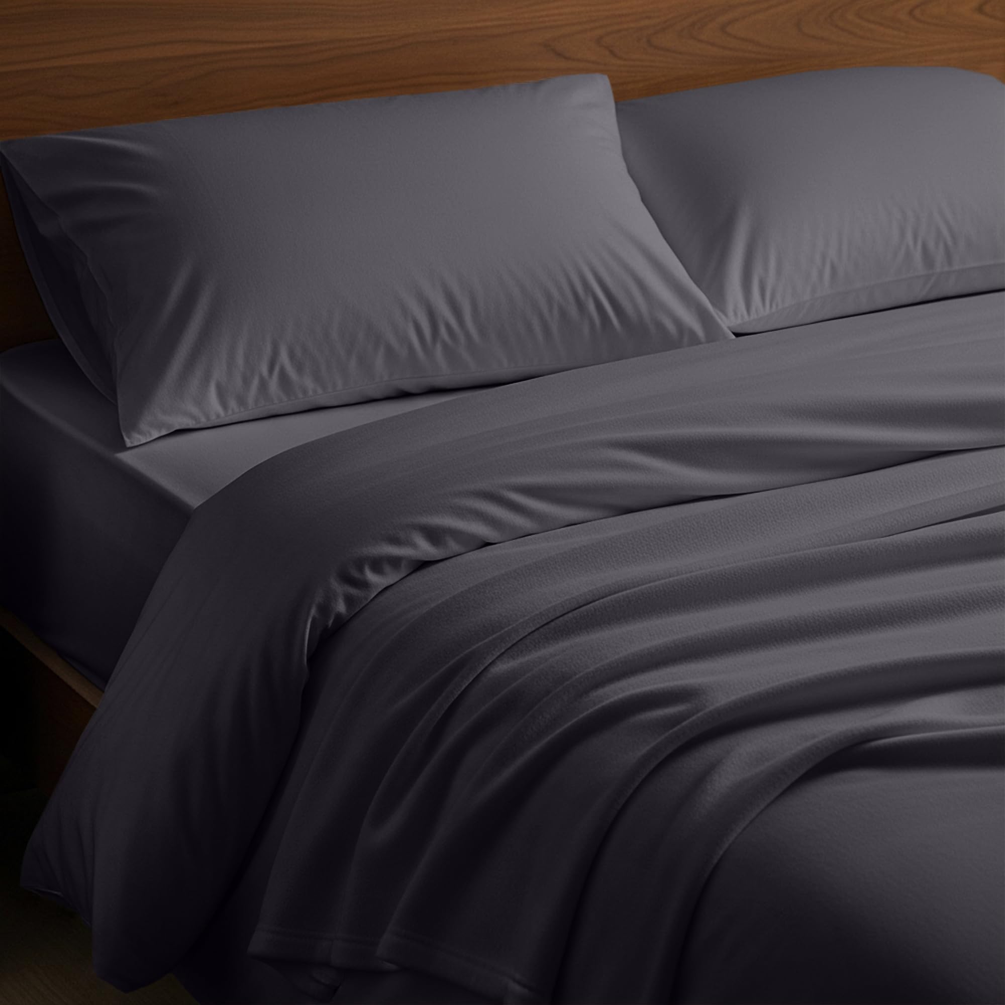 Mellanni Cotton Flannel Sheet Set - Double Brushed for Added Softness & Comfort - Deep Pocket Fitted Sheet up to 16" - 4 Piece Set (Queen, Gray)