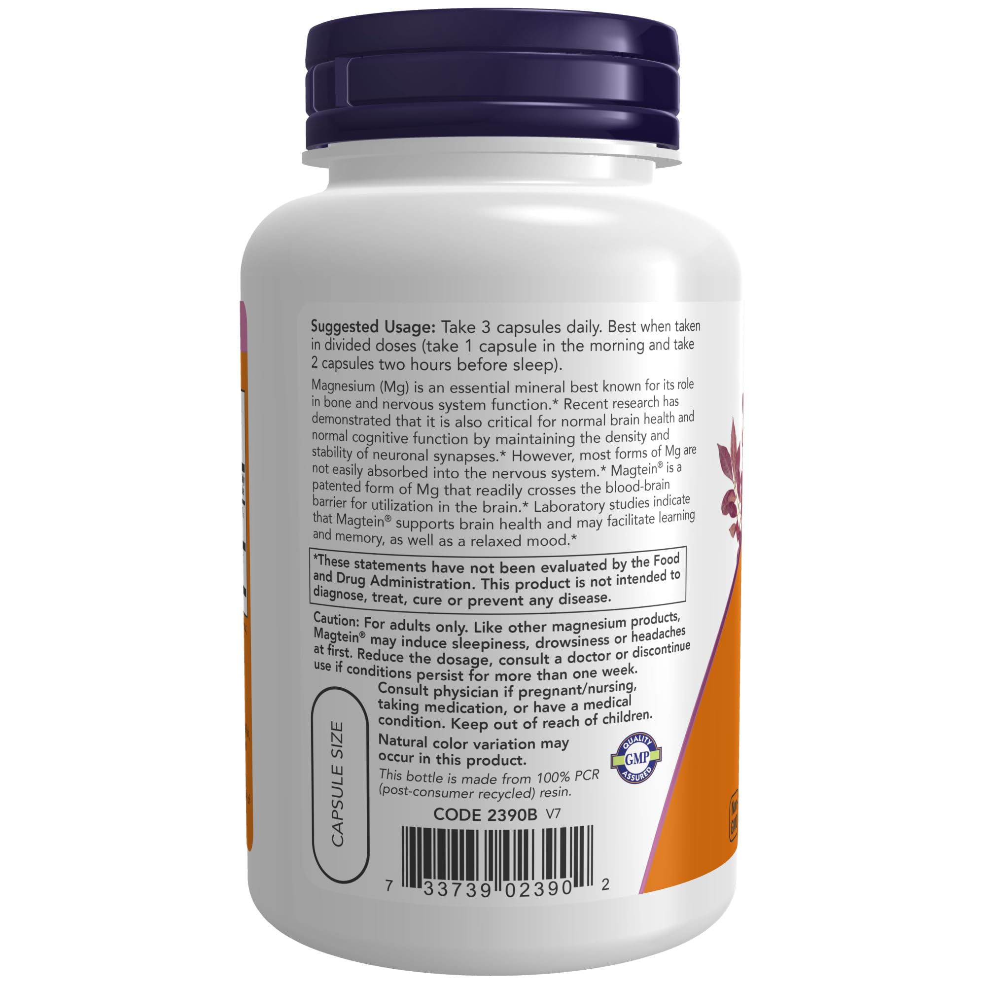 NOW Foods Supplements, Magtein™ with patented form of Magnesium (Mg), Cognitive Support*, 90 Veg Capsules