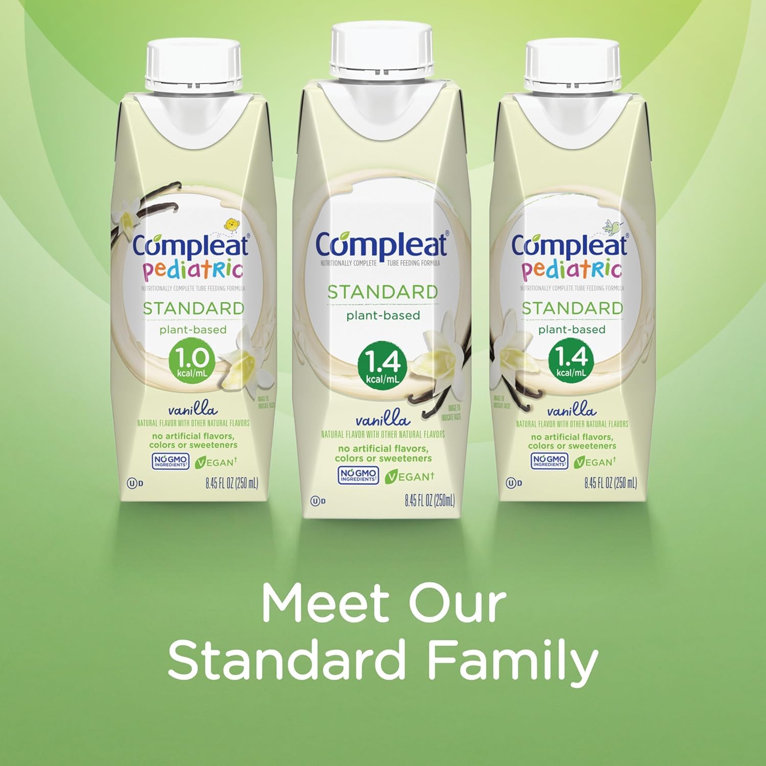 Compleat Pediatric Standard 1.0 Plant-Based Vanilla Nutrition Shake, 8g of Protein, 27 Vitamins & Minerals - Vegan Tube Feeding Formula, 8.45 Fl Oz (Pack of 12)