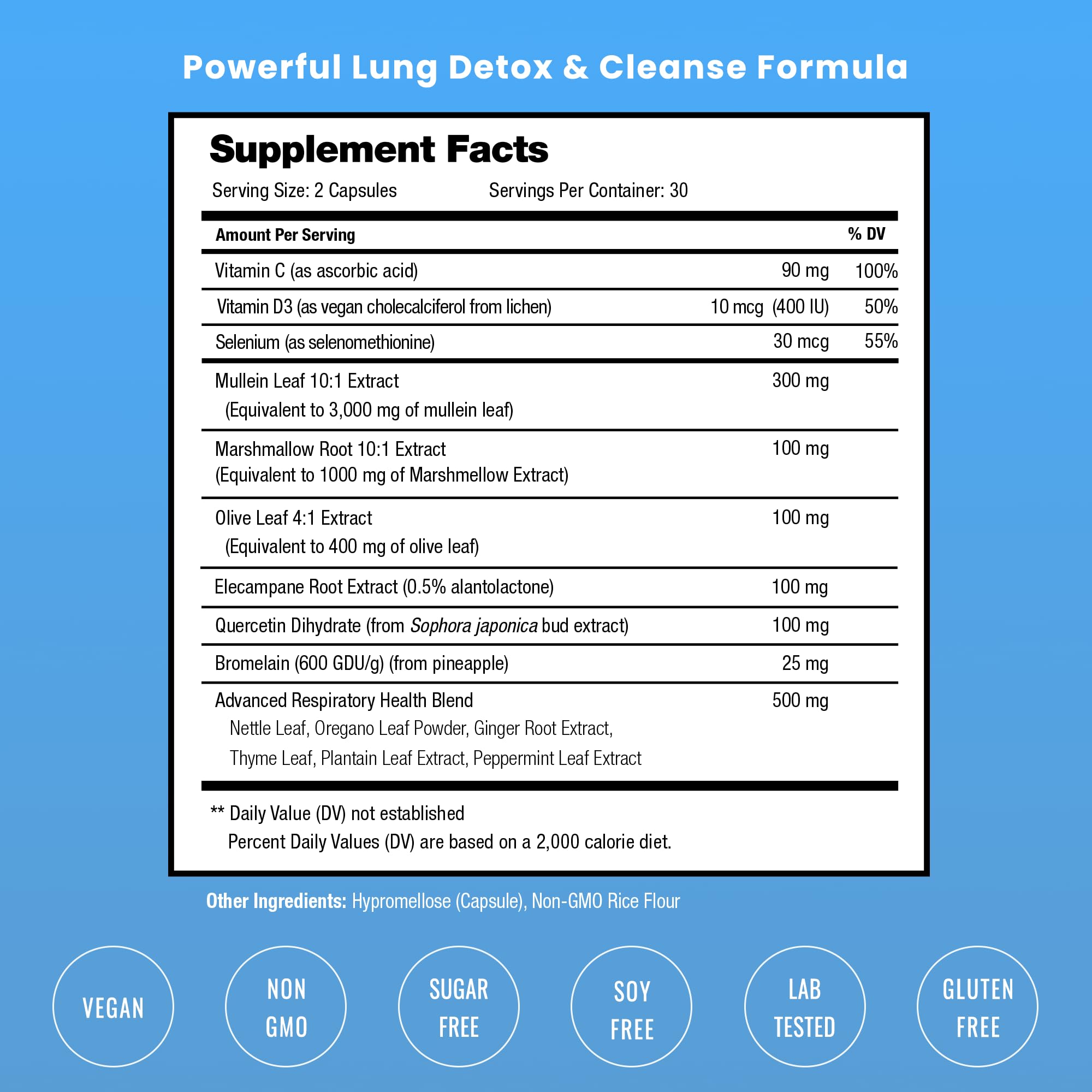 Lung Detox & Cleanse | Mullein Leaf Capsules | 15-In-1 Lung Health Formula for Respiratory, Immune & Mucus Support | 10:1 Mullein Leaf Extract (3000mg Equivalent) | Vegan Lung Support Supplement