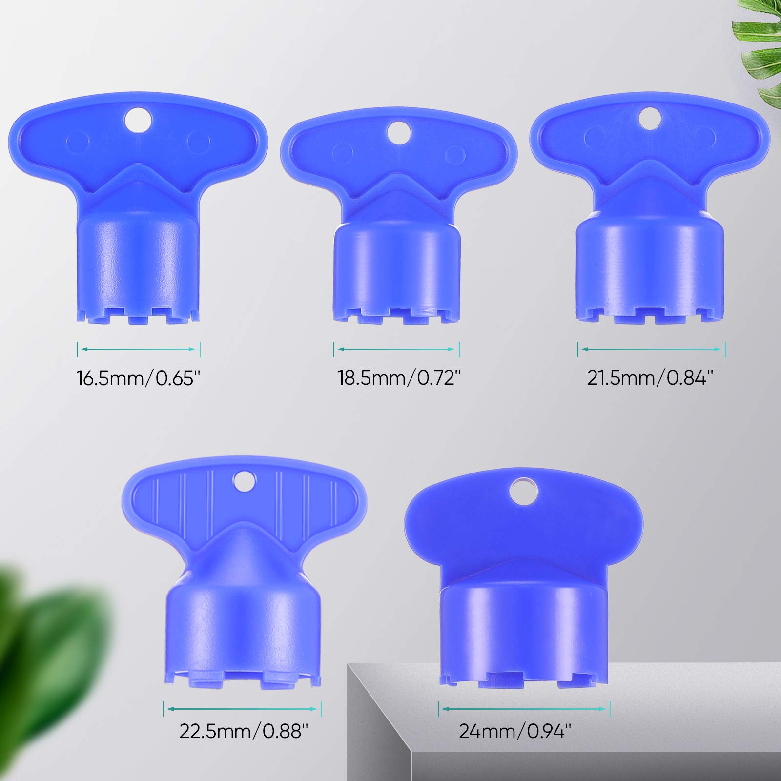 Mudder 5 Pieces Faucet Aerator Key Removal Wrench Tool with 5 Sizes M16.5, 18.5, 21.5, 22.5, 24 Recessed Aerator Key Sink Aerator Wrenches for Cache Aerators Blue
