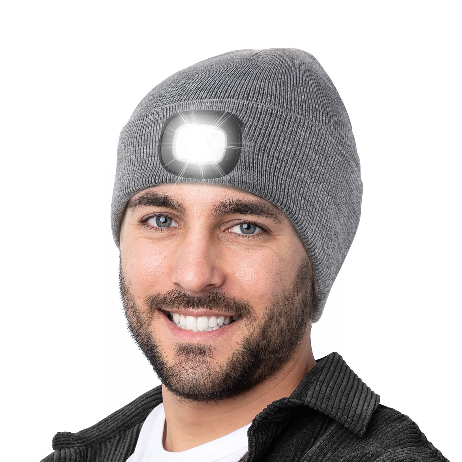 Tutuko Unisex Beanie with Light, USB Rechargeable LED Headlamp Cap, LED Hat with Flashlight, Gifts for Men Women Dad