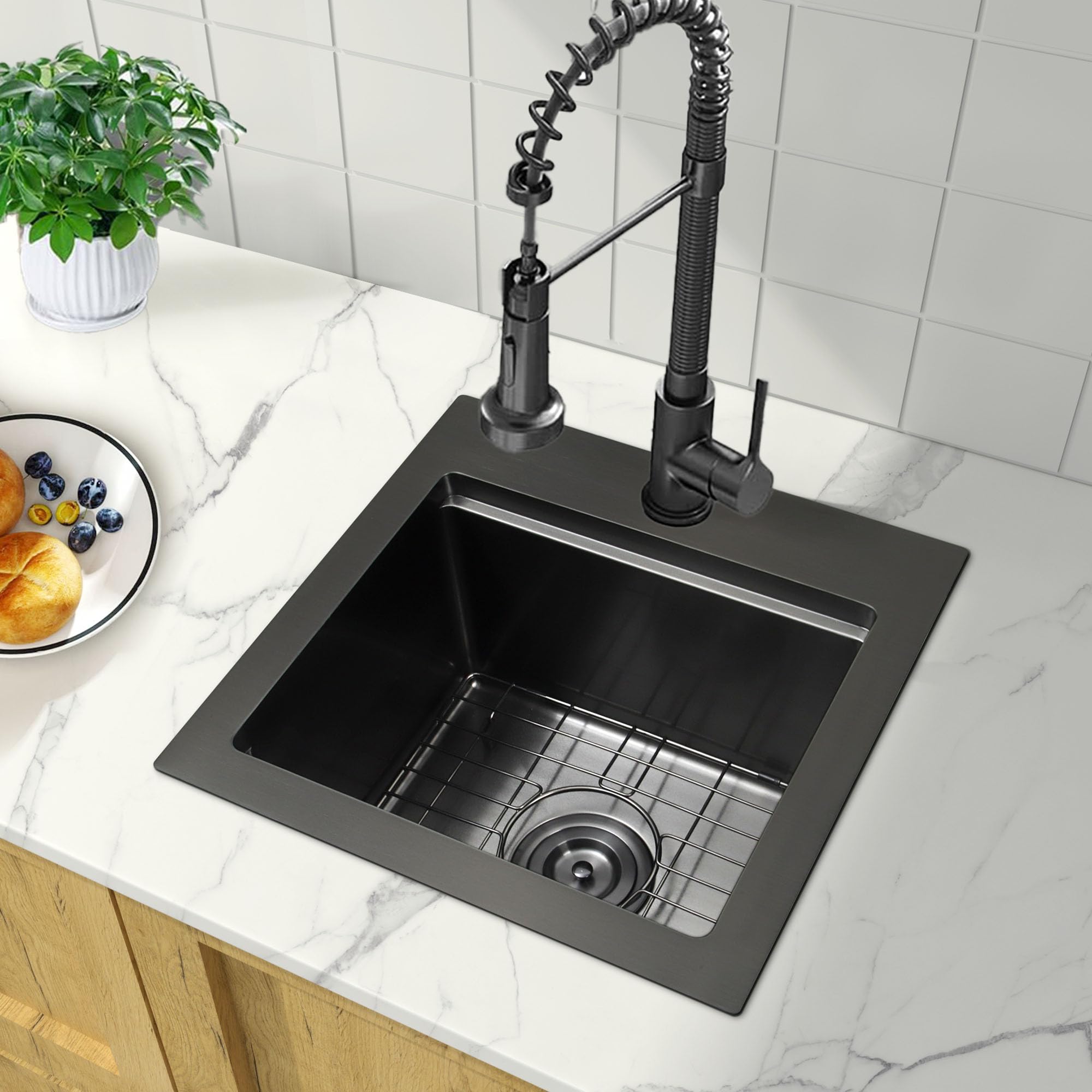 Zeesink Black Bar Sink Drop in,Small RV Sink 17 inch,Wet Bar Sink,Stainless Steel Bar Prep Sink