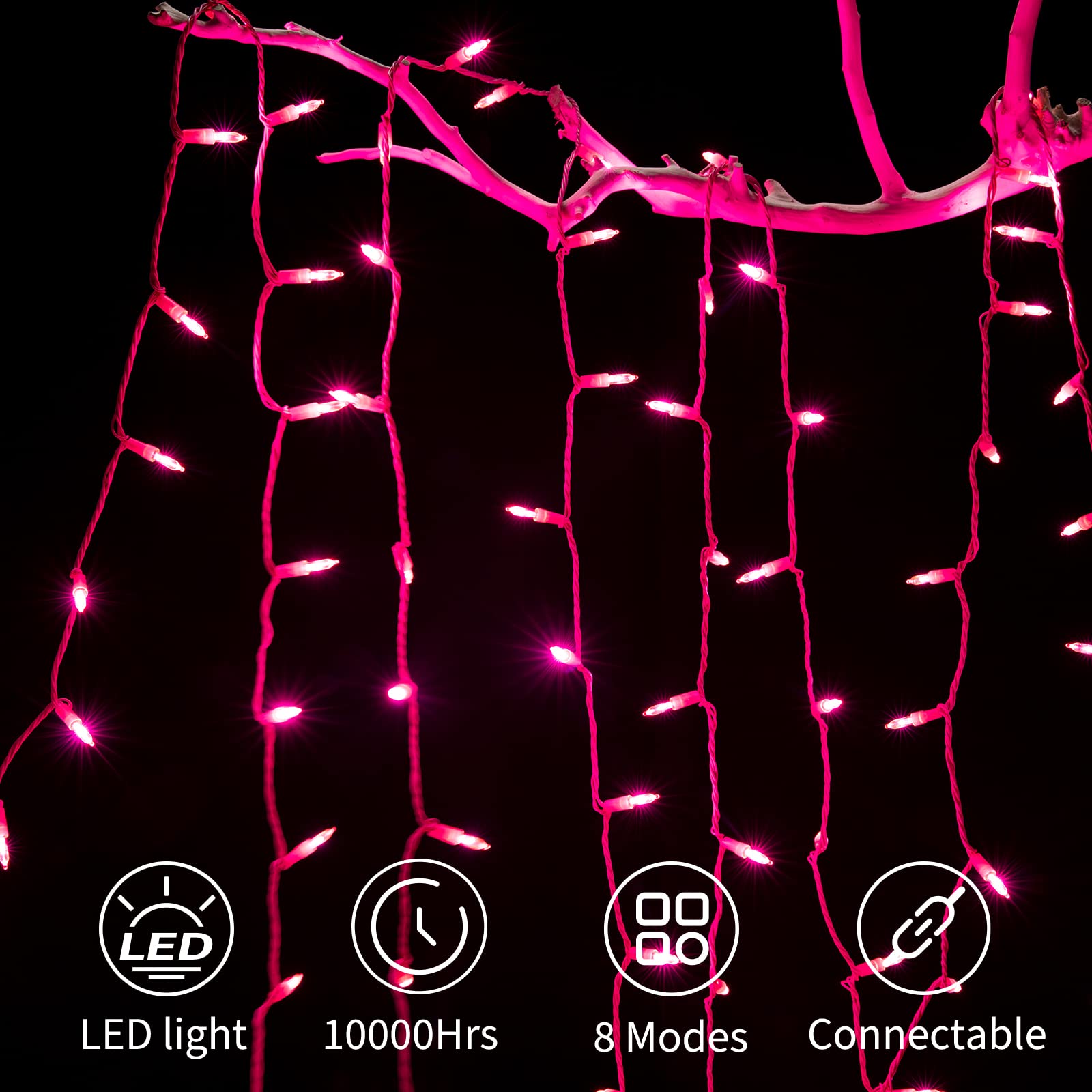 Pink Mini Christmas Lights - 39 Feet 100 LED Fairy String Lights with 8 Lighting Modes Waterproof Connectable for Indoor Outdoor Xmas Tree Garland Wreath Holiday Valentine's Day Decoration