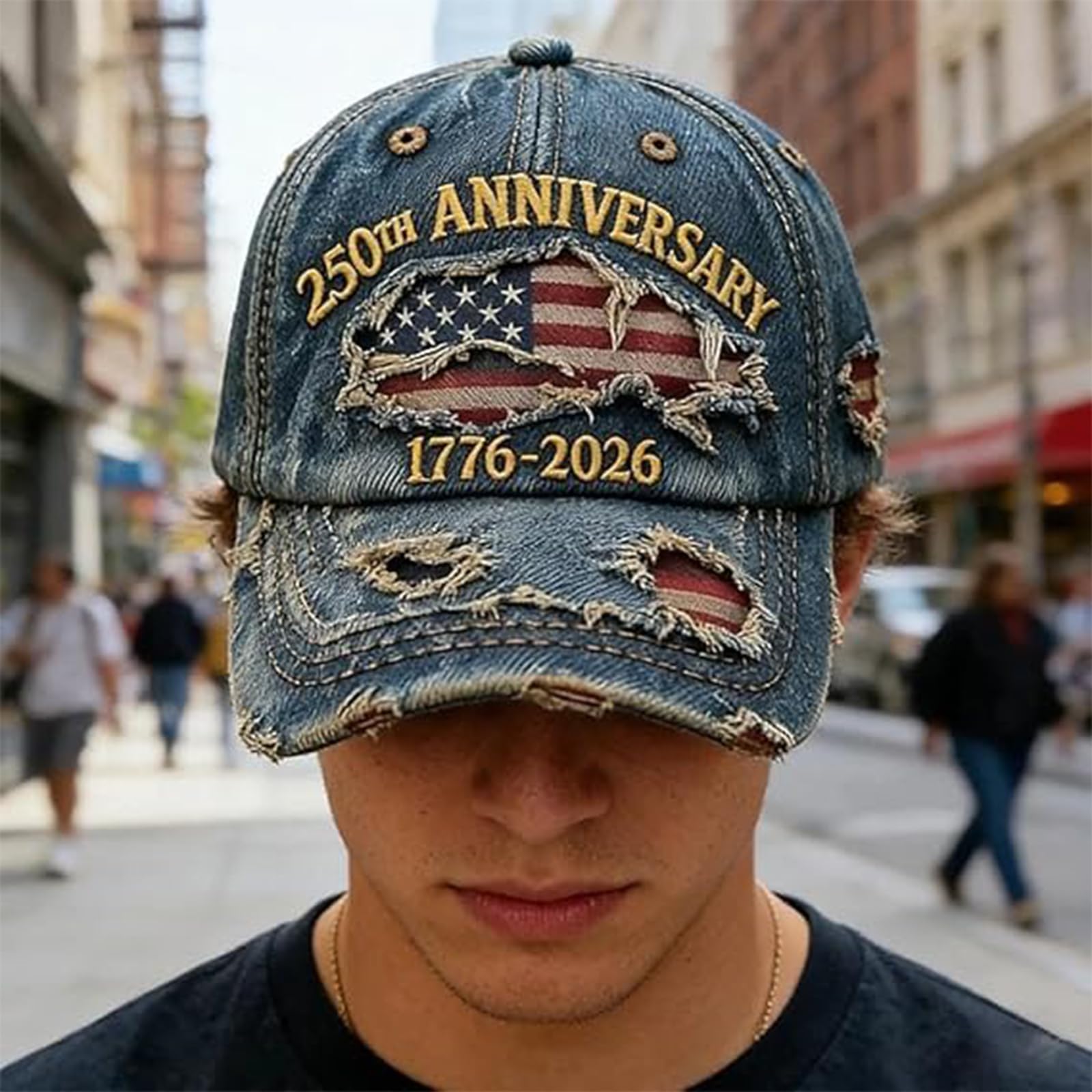 LDLXLHTE USA 250th Anniversary Distressed Casual Cap, 1776-2026 Commemorative Adjustable Baseball Cap for Veterans (C)