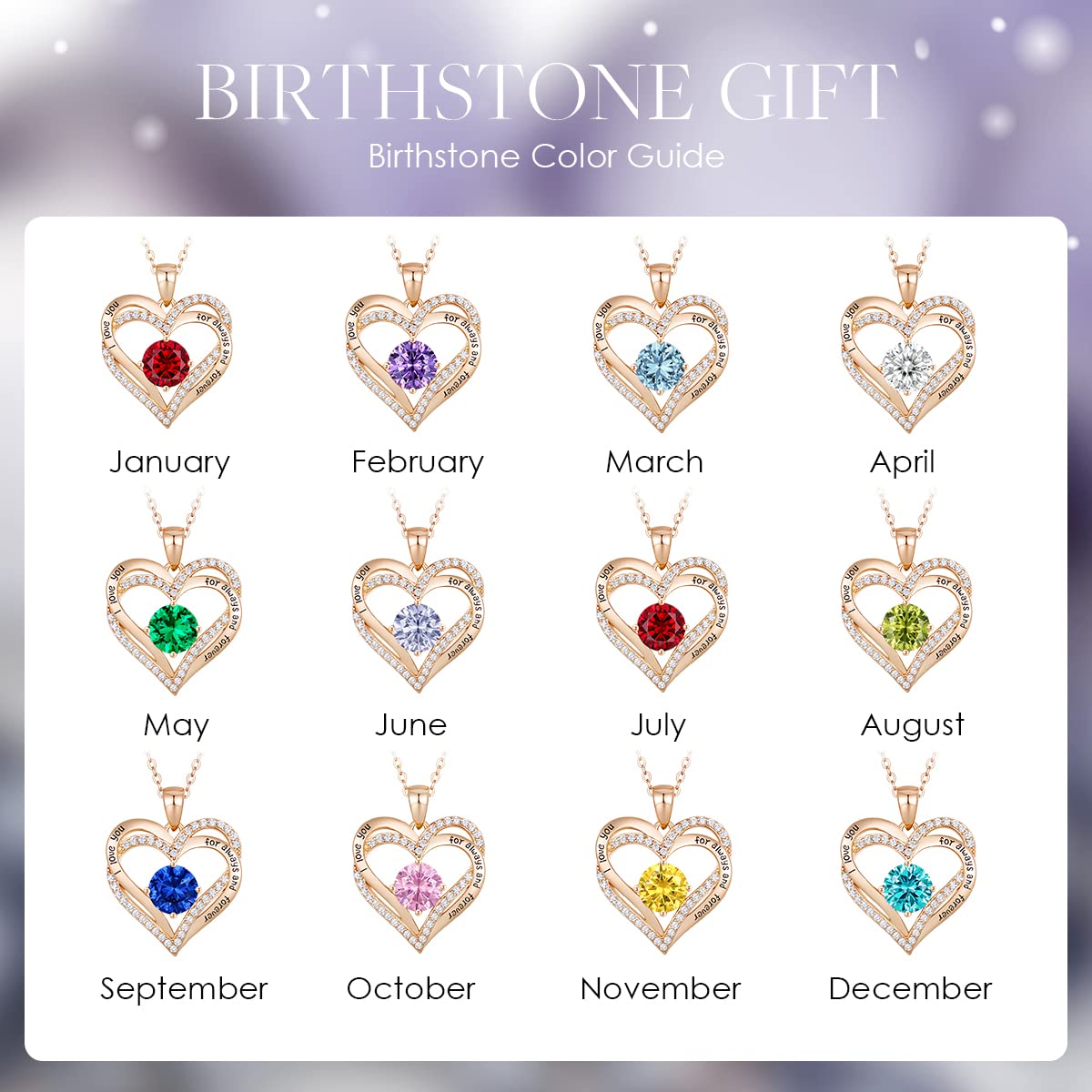 CDE Chrismas Gifts for Women, Forever Love Heart Necklaces for Women, Wedding Anniversary, Birthday Gift for Wife, S925 Silver Jewelry with Birthstone Pendant, Ideal Valentine's Gifts for Her