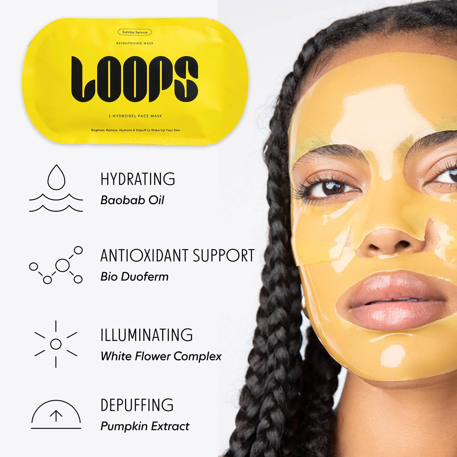 LOOPS Glow Gang Mask Set – Weekly Reset for Rejuvenation, Double Take for Energized Skin, Sunrise Service for – Hydrating and Pore Refining – Safe for Sensitive Skin - Hydrogel Face Masks - 3pc