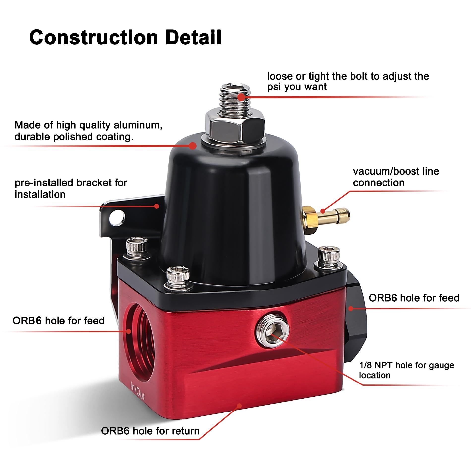 EVIL ENERGY Fuel Pressure Regulator 6AN EFI Bypass Return Adjustable (30-70PSI)