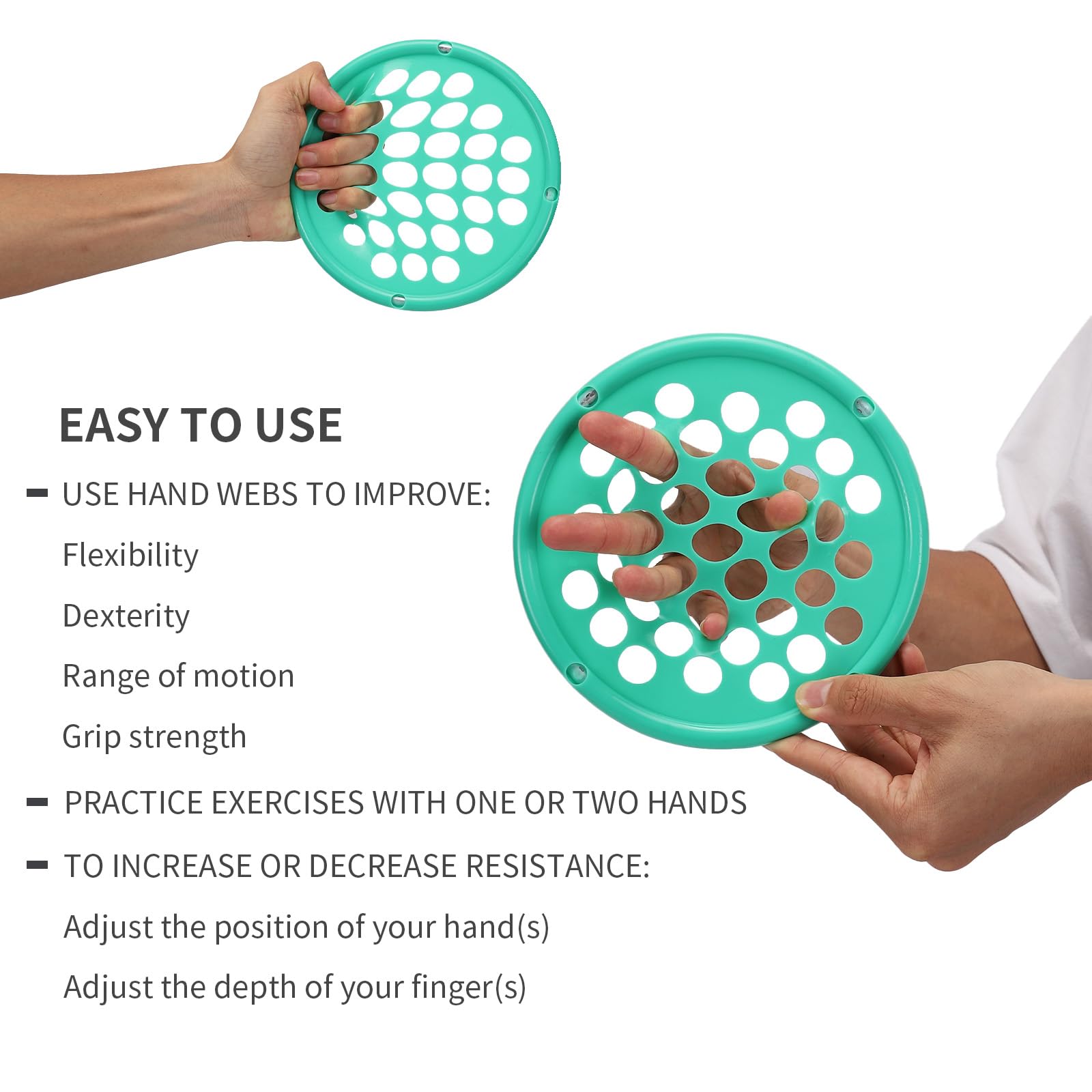 ZHIAMZ Hand Exercise Webs for Physical Therapy, Hand Grip Strengthener, Finger Exerciser, Portable Size, Latex Free, 7" Diameter (Medium-Red)