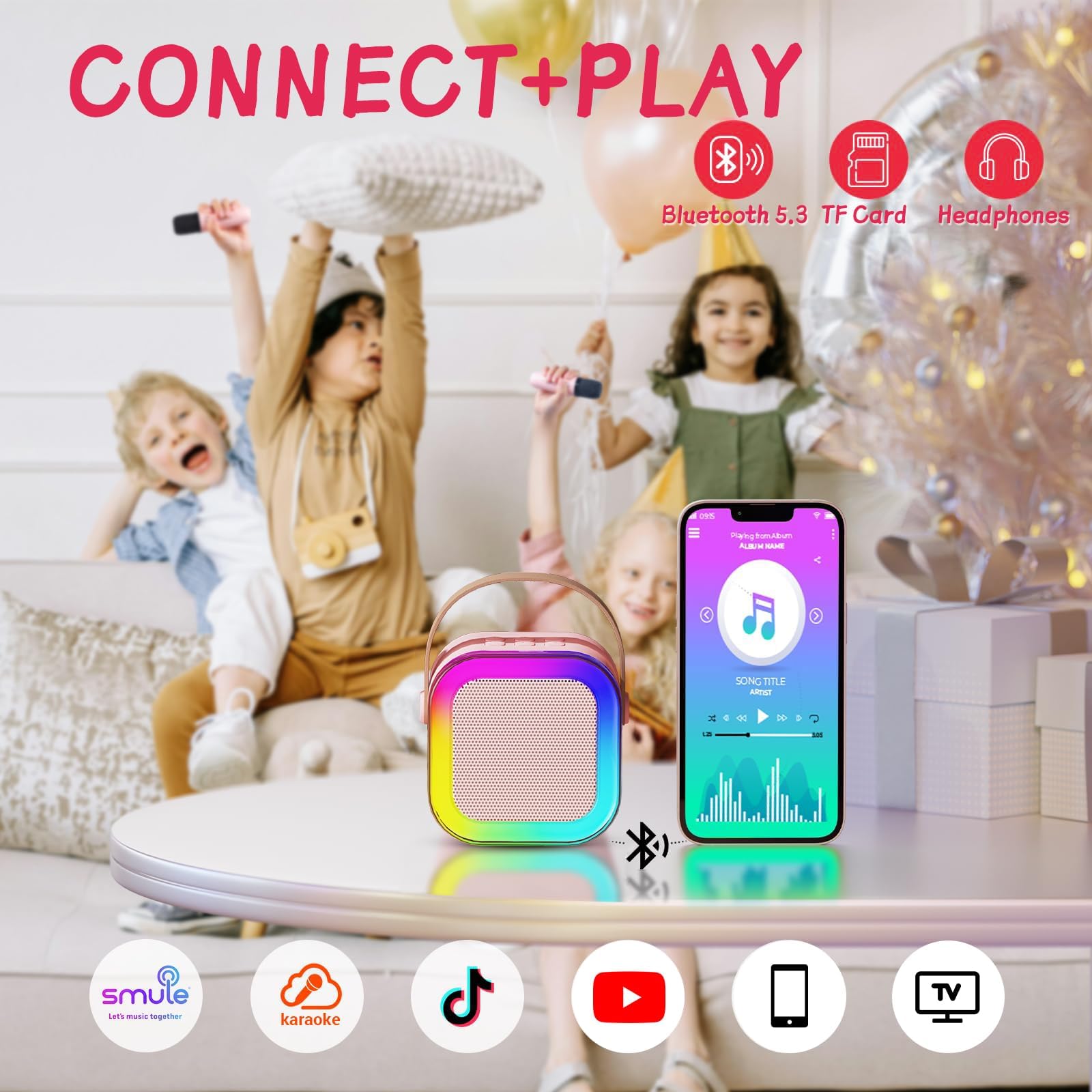 Kinglucky TOP Mini Karaoke Machine for Kids (with 1.5K+ Stories) Christmas Birthday Gifts Ideas for Girls Toy Ages 3-12+, Portable Bluetooth Speaker, Story Player for Education, Play & Bedtime, Pink