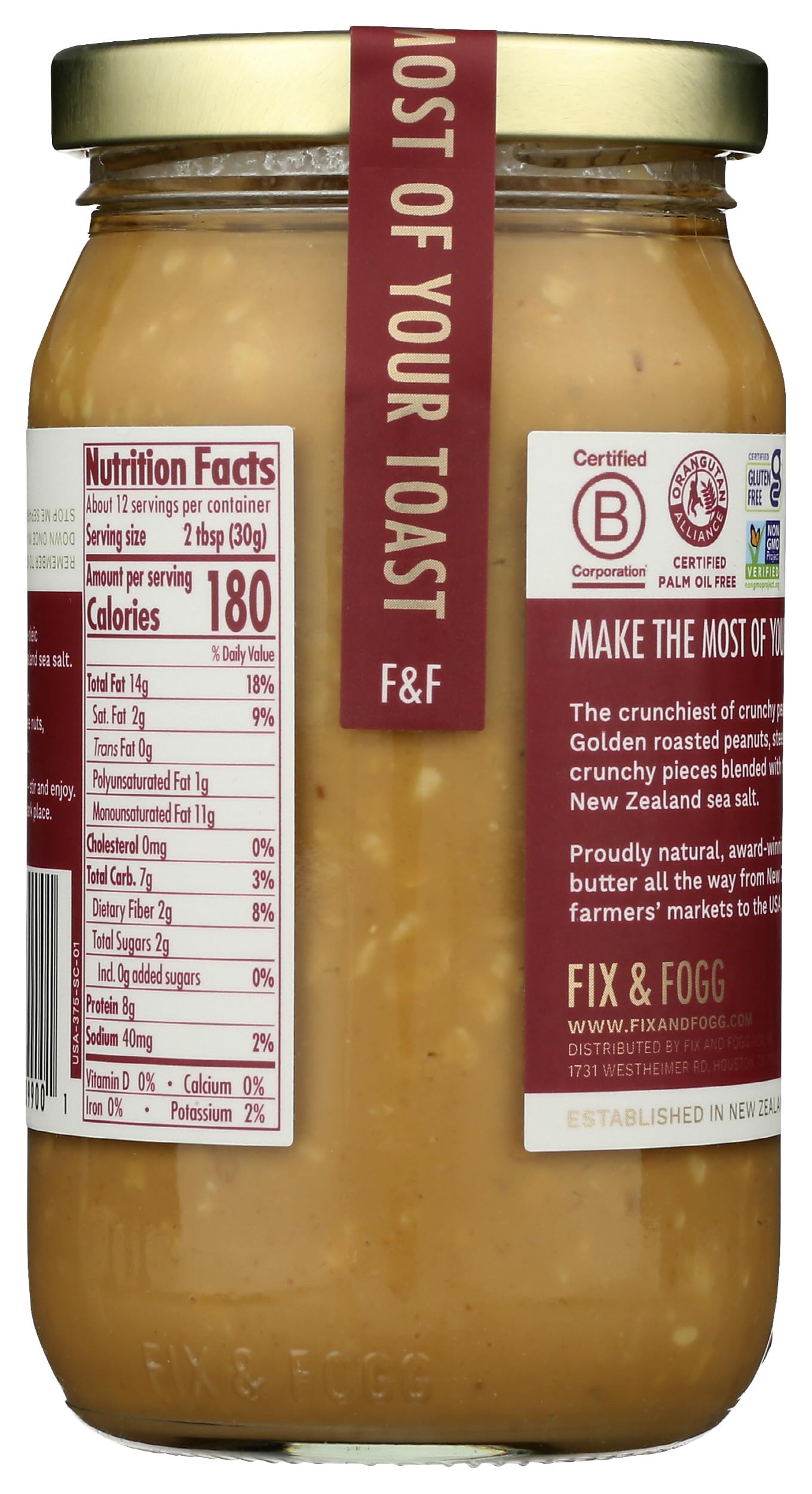 Fix and Fogg Super Crunchy Peanut Butter, 13.2 OZ