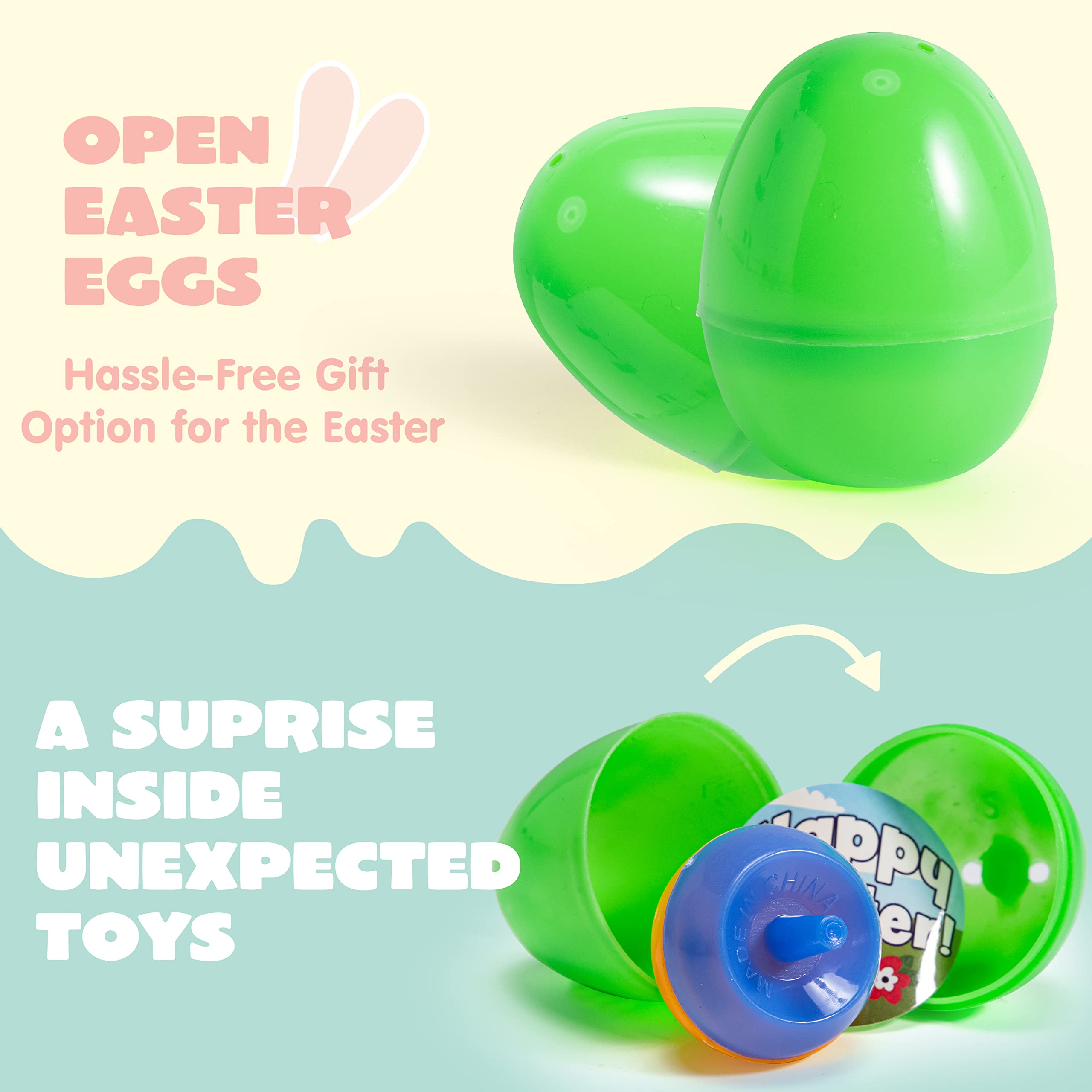 JOYIN 100 PCS Prefilled Easter Eggs with Assorted Toys Plus Stickers Inside, Plastic Eggs for Kids Hunt, Basket Stuffers Fillers, Party Favors, Classroom Prize Supplies