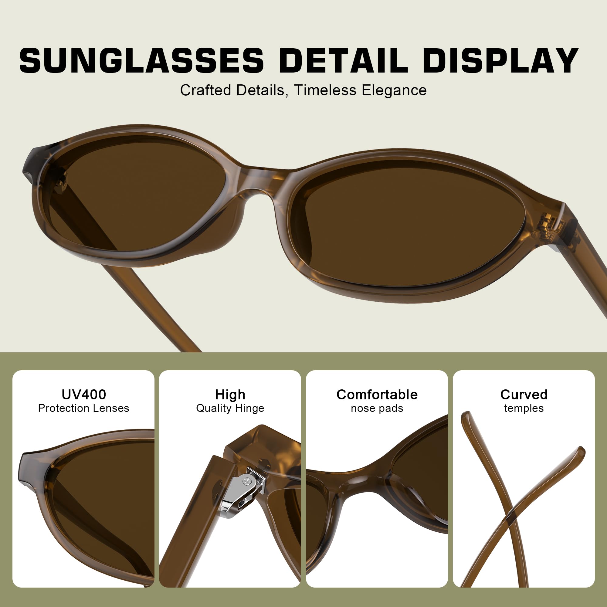 phikttu Sunglasses Womens Retro Oval Sunglasses for Women - Cat Eye 90s Glasses Y2K UV400 Lightweight Narrow Shades