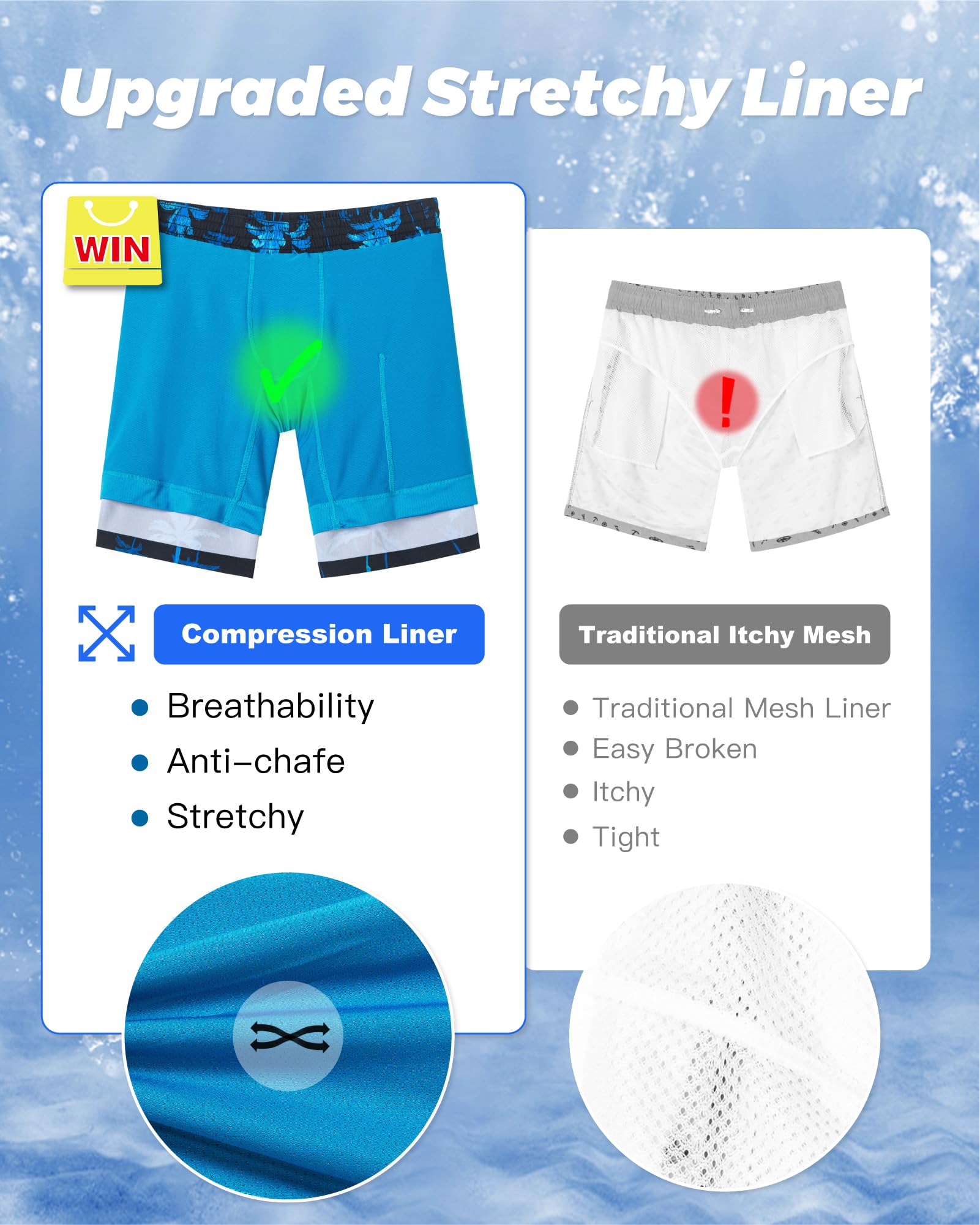 SURF CUZ 9" Mens Swim Trunks with Compression Liner Swimming Shorts 2 in 1 Stretch Quick Dry Zipper Pockets,Ocean Palm,M