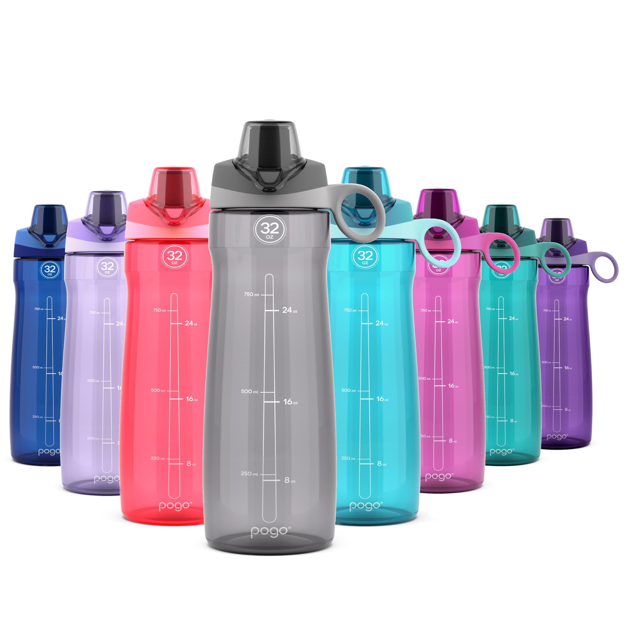 Pogo BPA-Free Tritan Plastic Water Bottle with Chug Lid, 32 Oz, Grey