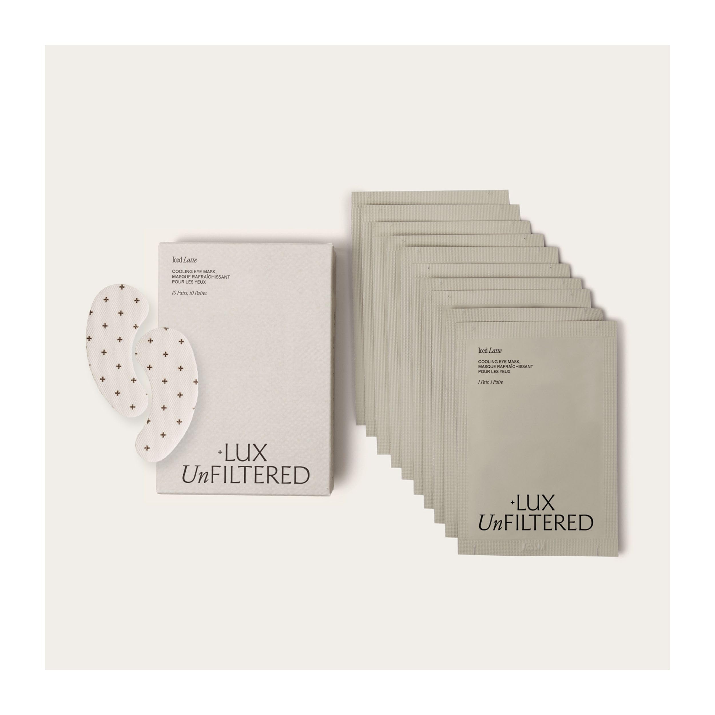 + Lux Unfiltered Iced Latte Cooling Under Eye Patches - Anti-Slip Caffeine Infused Korean Eye Mask - Reduces Puffiness, Brightens & Hydrates - Niacinamide & Hyaluronic Acid - Vegan - 10 Pairs