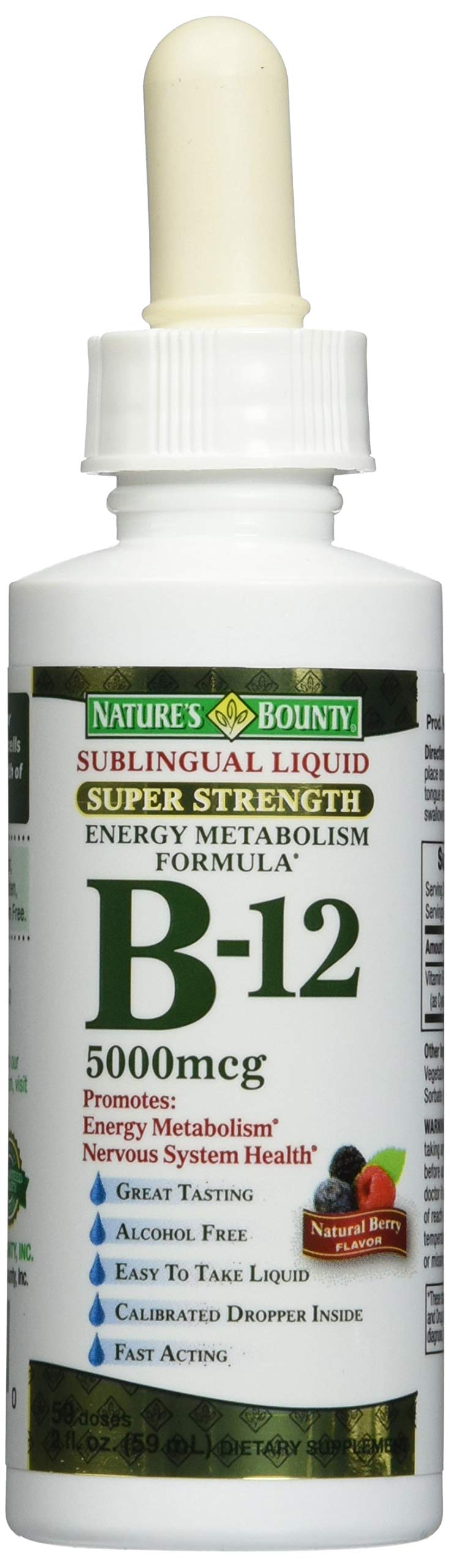 Nature's Bounty B-12 5000 mcg Sublingual Liquid Energy Health, 2 Fl Oz (Pack of 3)