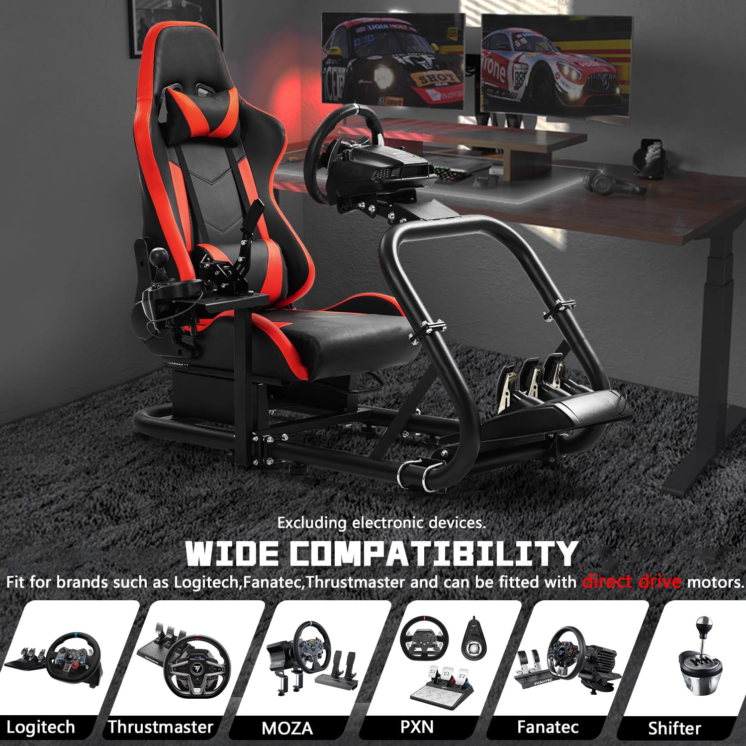 Dardoo G29 Gaming Simulator Cockpit with Real Seat Fit for Logitech/Thrustmaster/Fanatec G920 G923 T300RS,Direct Drive Sim Racing Cockpit,Without Wheel,Pedal & Handbrake