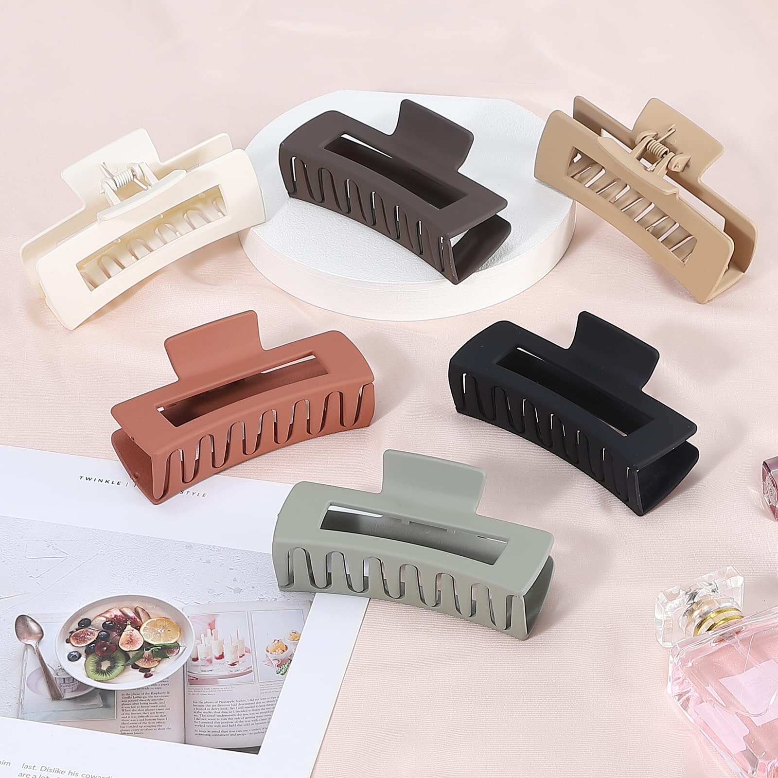 Sisiaipu 4 Inch Big Hair Claw Clips 6 Pcs for Thick Hair Square Hair Clips for Women Rectangle Nonslip Acrylic Banana Jaw Clips Hair Accessories for Girls -Brown