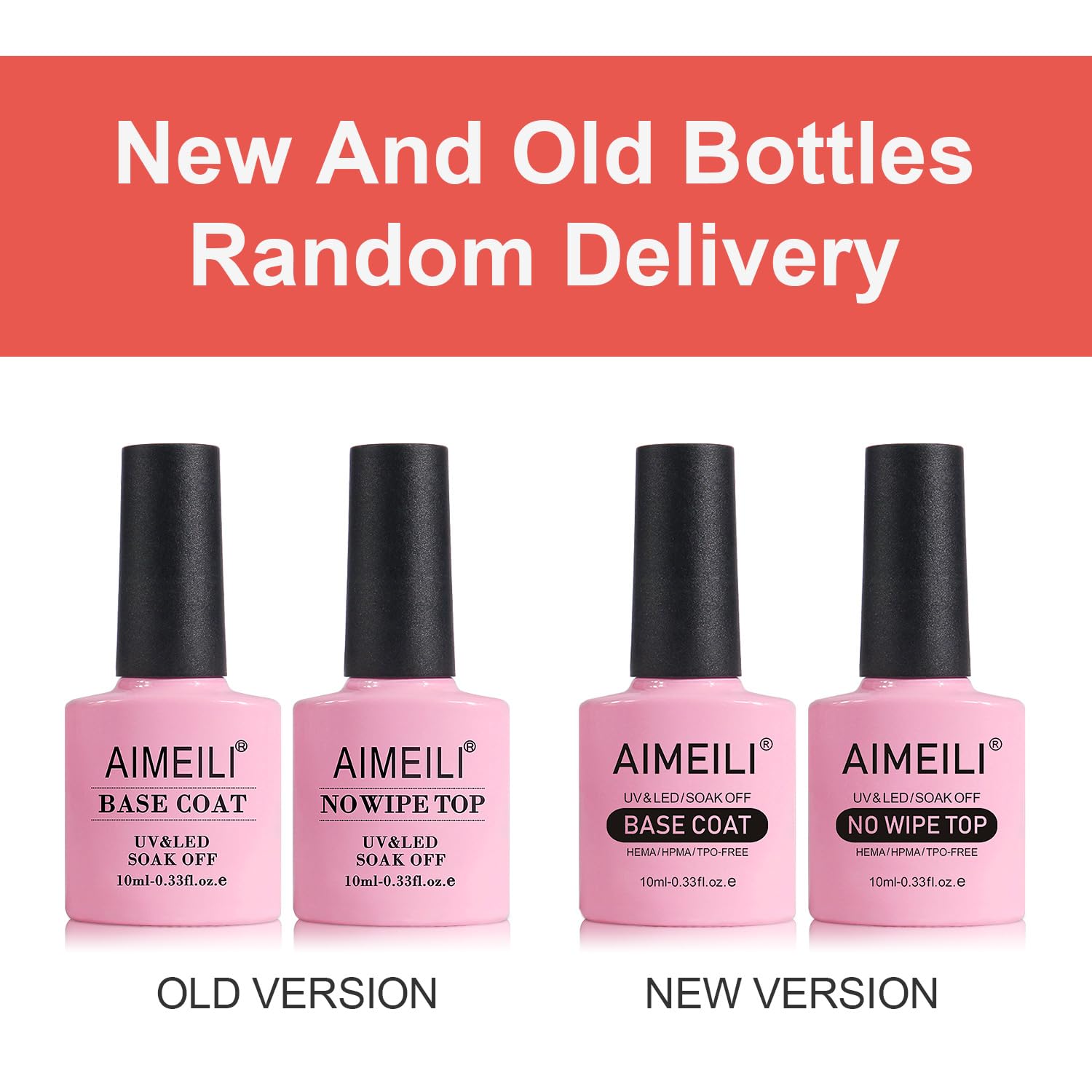 AIMEILI Gel Nail Polish Hema Free No Wipe Top and Base Coat Set, Cruelty Free, Vegan, Shine Finish and Long Lasting, Soak Off Gel Nail Lacquer - 2 x 10ml