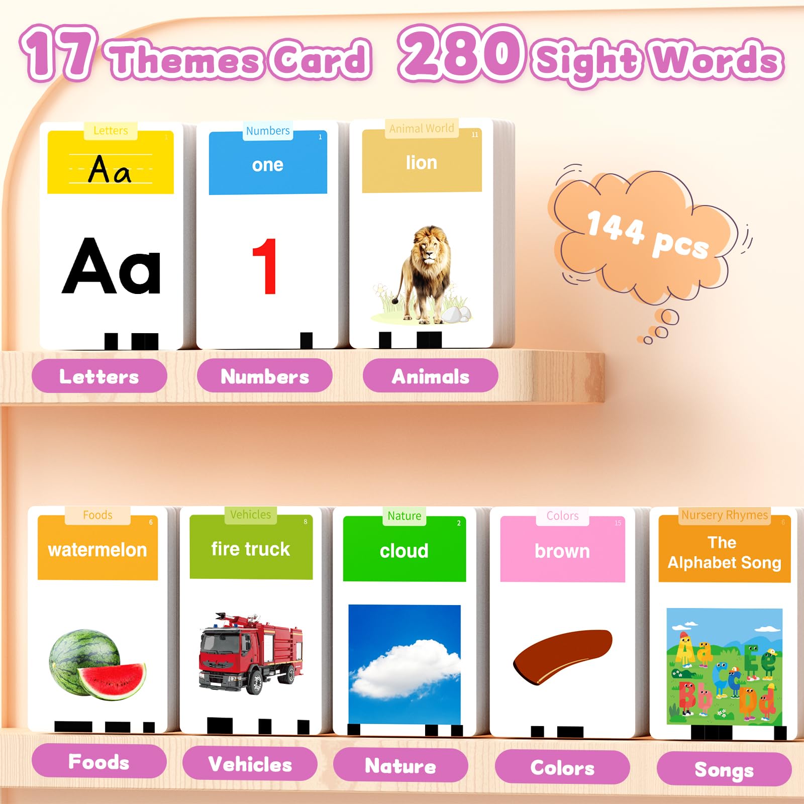 HOMESTEC Toddler Talking Flash Cards with American Accent and 288 Sight Words for Speech Therapy Learning Montessori Sensory Play for Boys and Girls Ages 3 to 6 Easter Basket Stuffer (Pink)