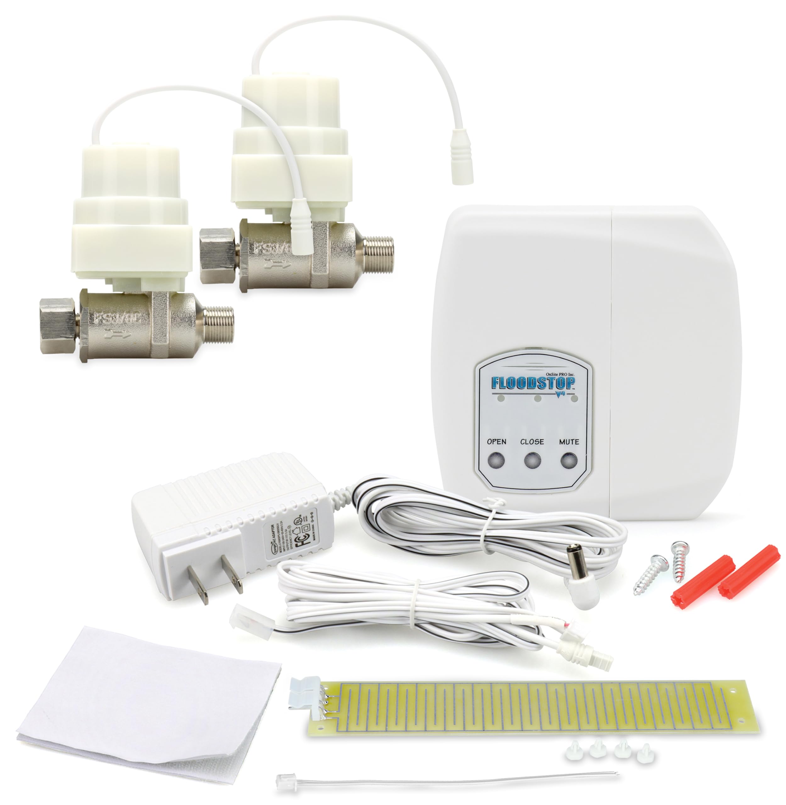 FloodStop Sink Leak Detector Kit with Automatic Water Shut-Off and Visual/Audible Alarms, 3/8" Compression, Hot & Cold Valves