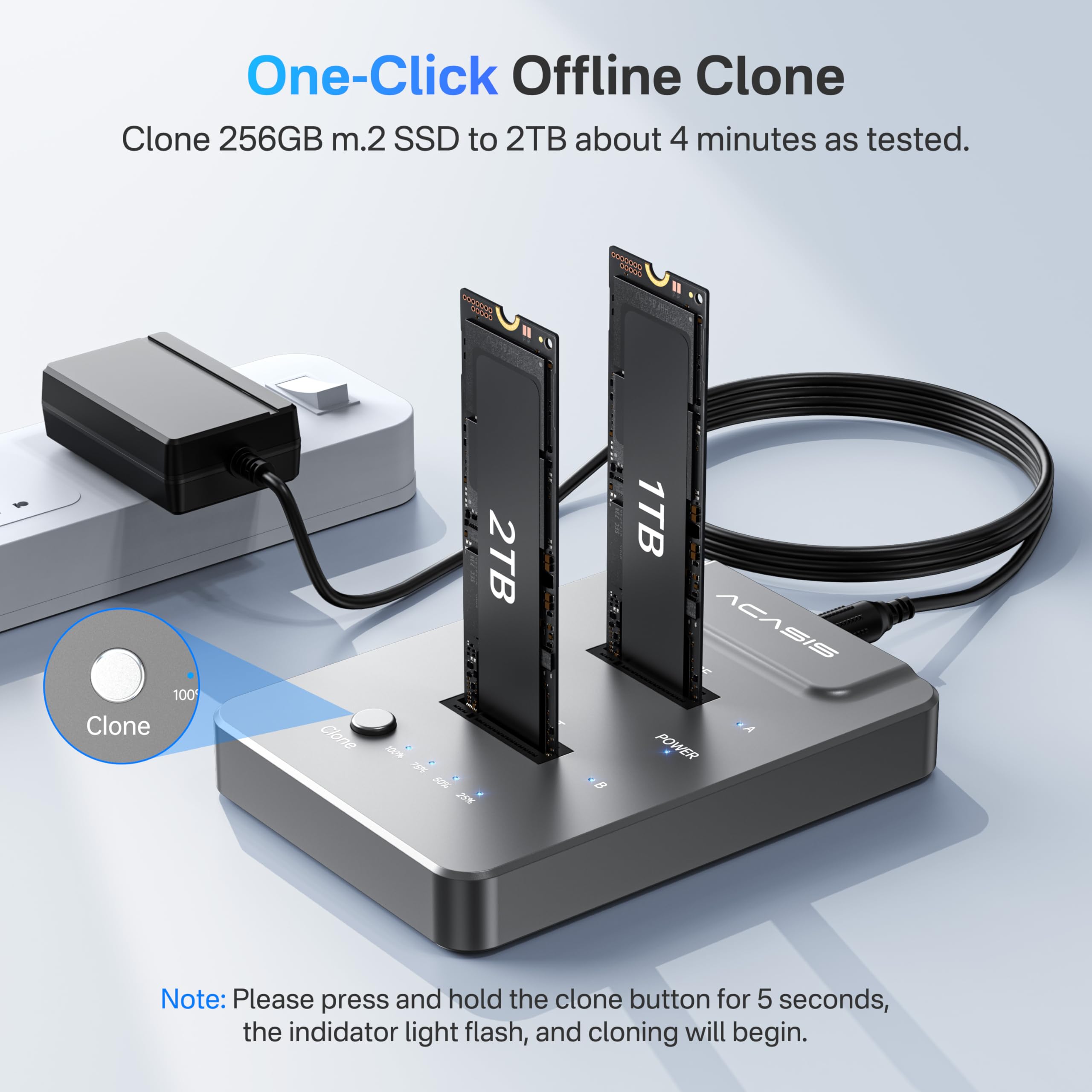 ACASIS NVMe M.2 Duplicator Dual-Bay Offline Clone USB C to NVME Docking Station for M2 SSD M Key Hard Drives Enclosure (M03) (M03)