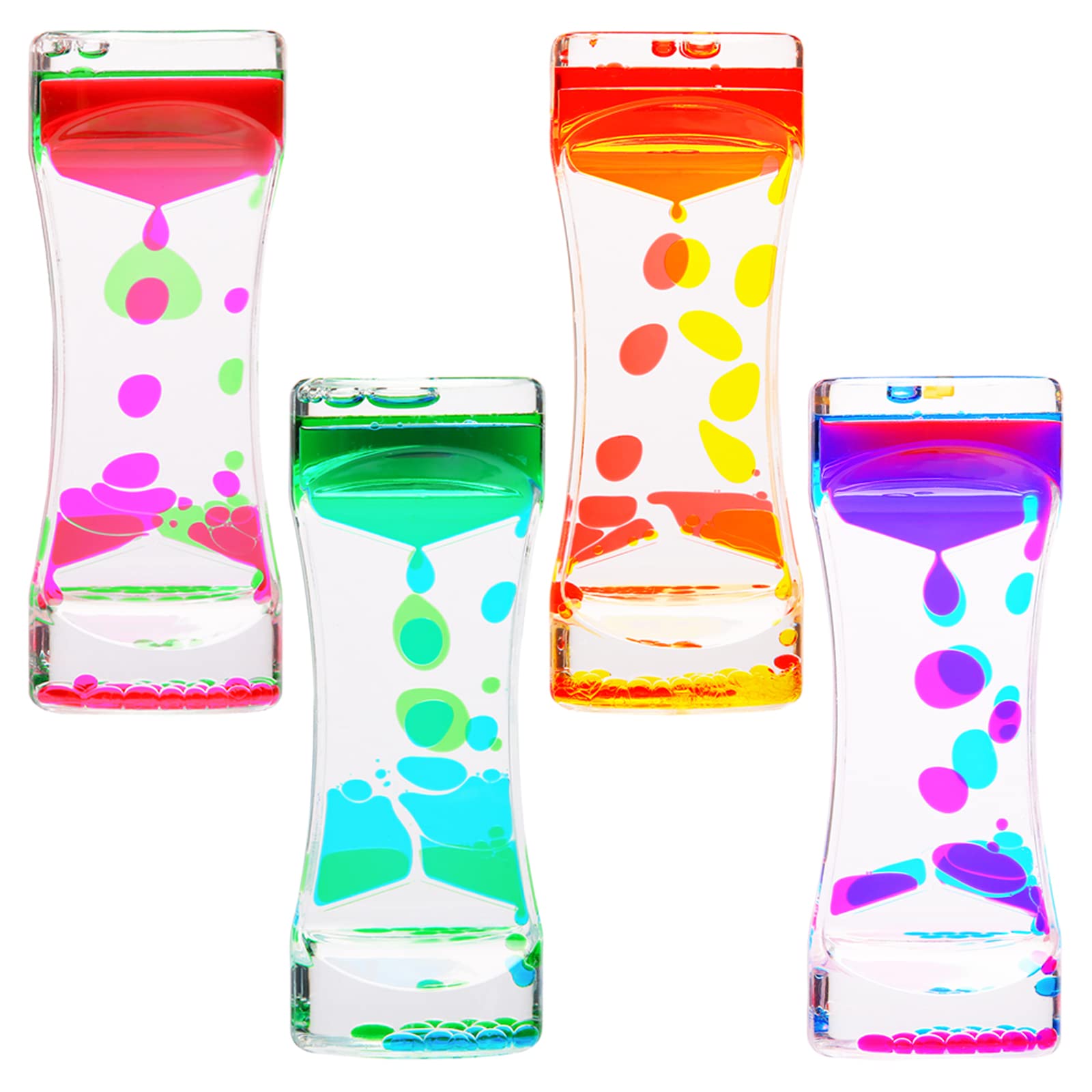 CAILINK Liquid Motion Bubbler, 4 Pack Stress Management Sensory Toys, Relief Fidget Bubbler,Relaxing Water Timers, Office Home Colorful Hourglass Desk Decor