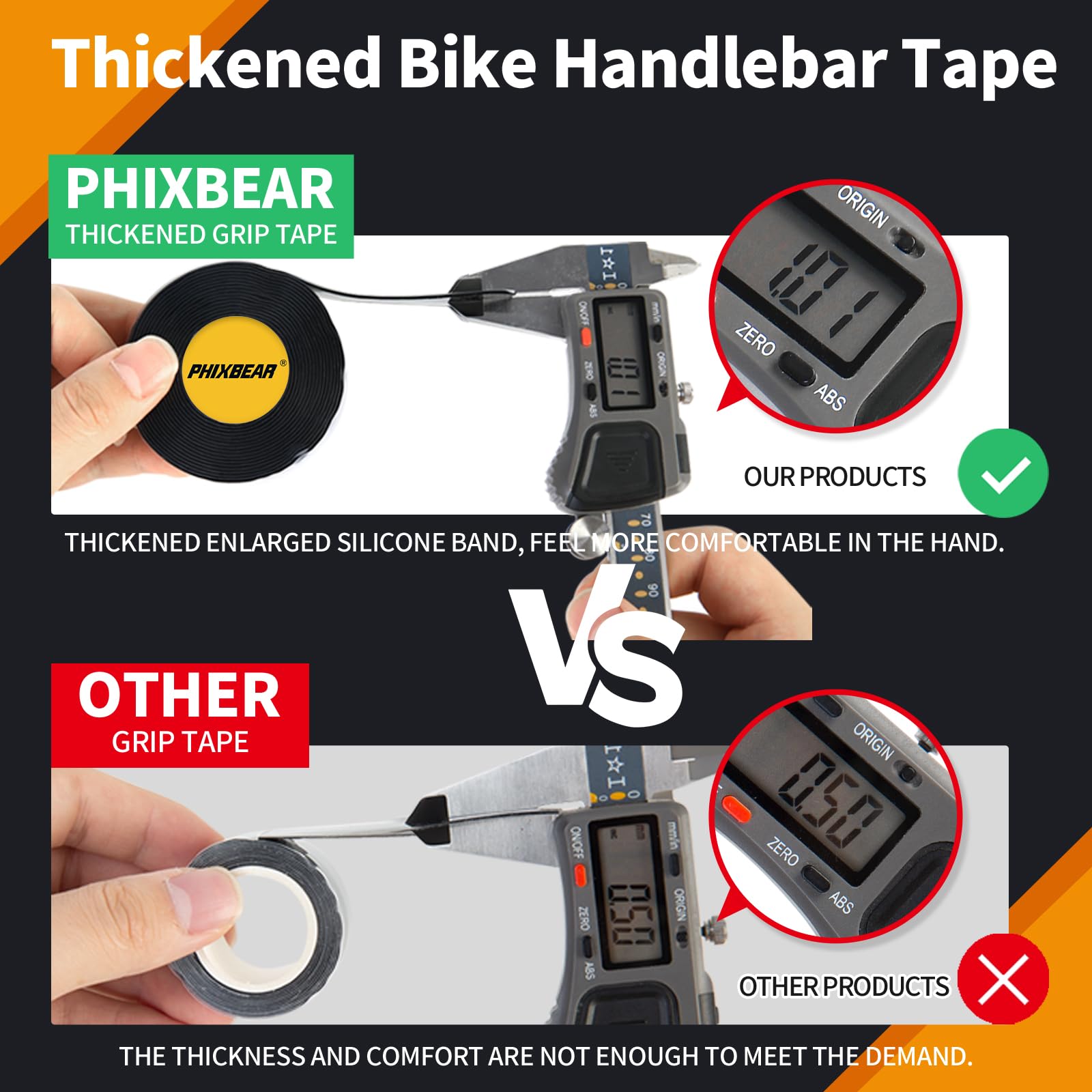 PHIXBEAR 2 Rolls Bike Handlebar Tape, Baseball Bat Grip Tape, Self Fusing Silicone Tape, 1in X 3.3FT