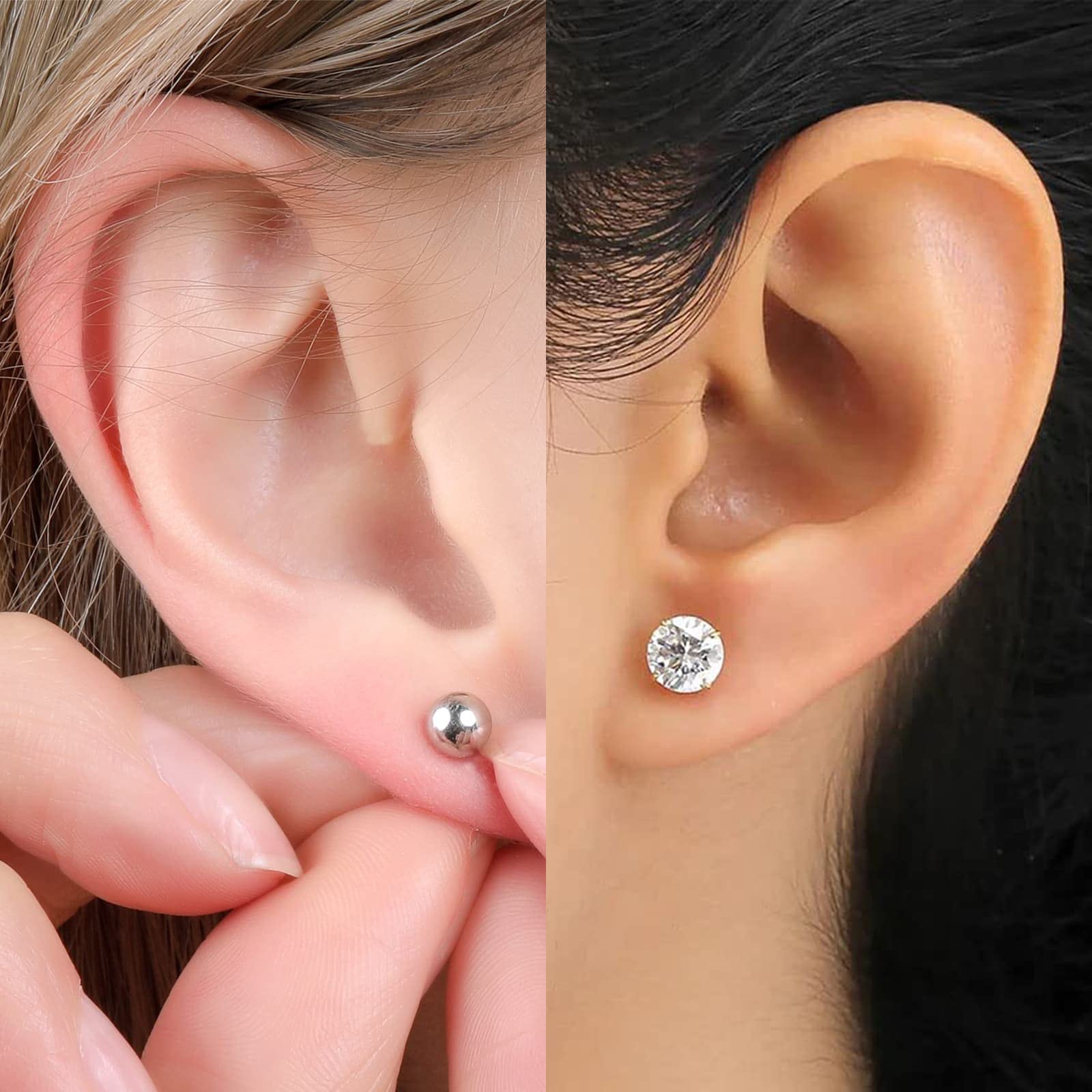 KANOUE 10 Pairs Silver Surgical Steel Earrings Sets for Multiple Piercing Lightweight Small Huggie Hoop Earrings CZ Stud Earrings for Women Trendy Cartilage Hypoallergenic