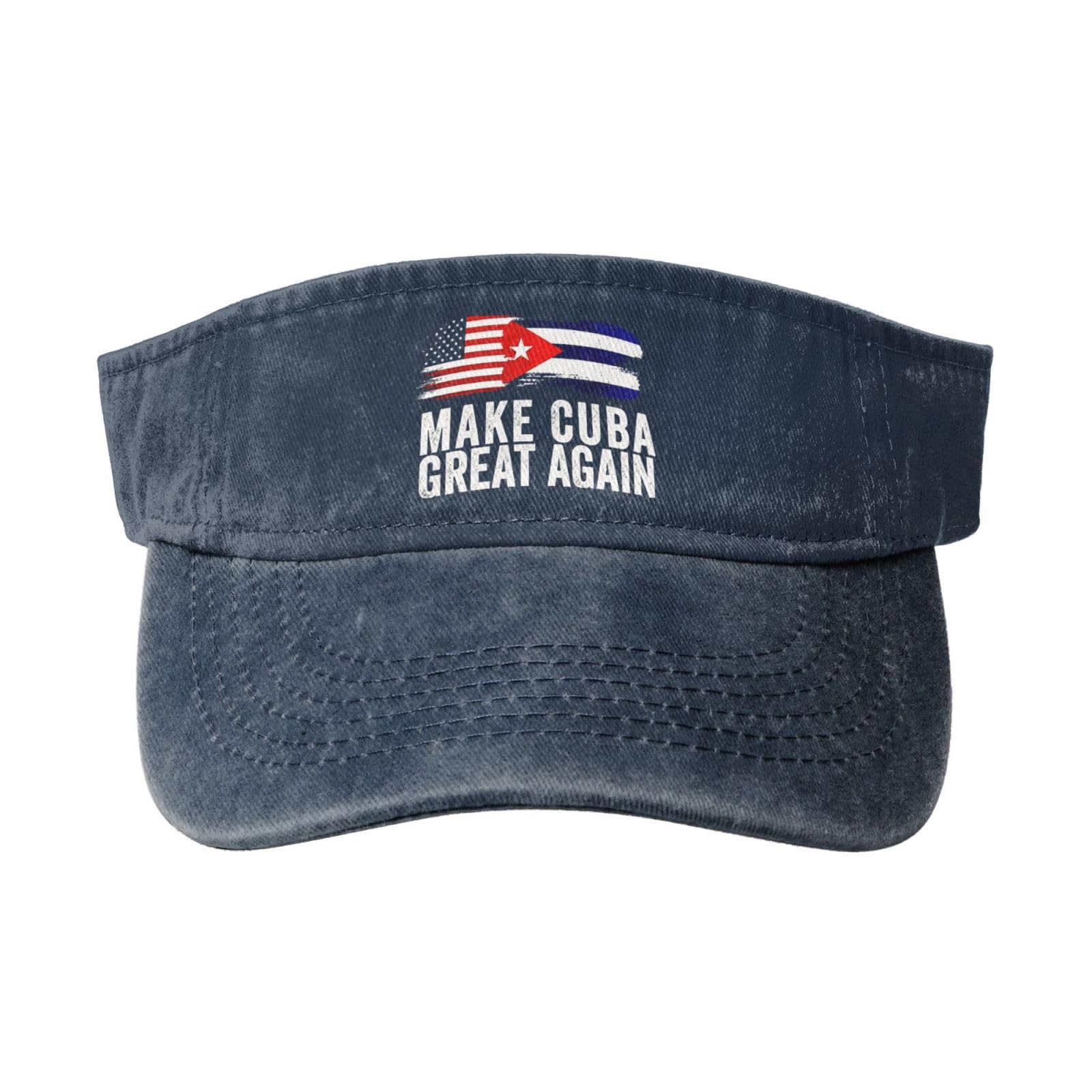 ZEKECE Vintage Make Cuba Great Again Denim Visor Hat for Women Men, Vintage Washed Sun Cap,Navy Blue