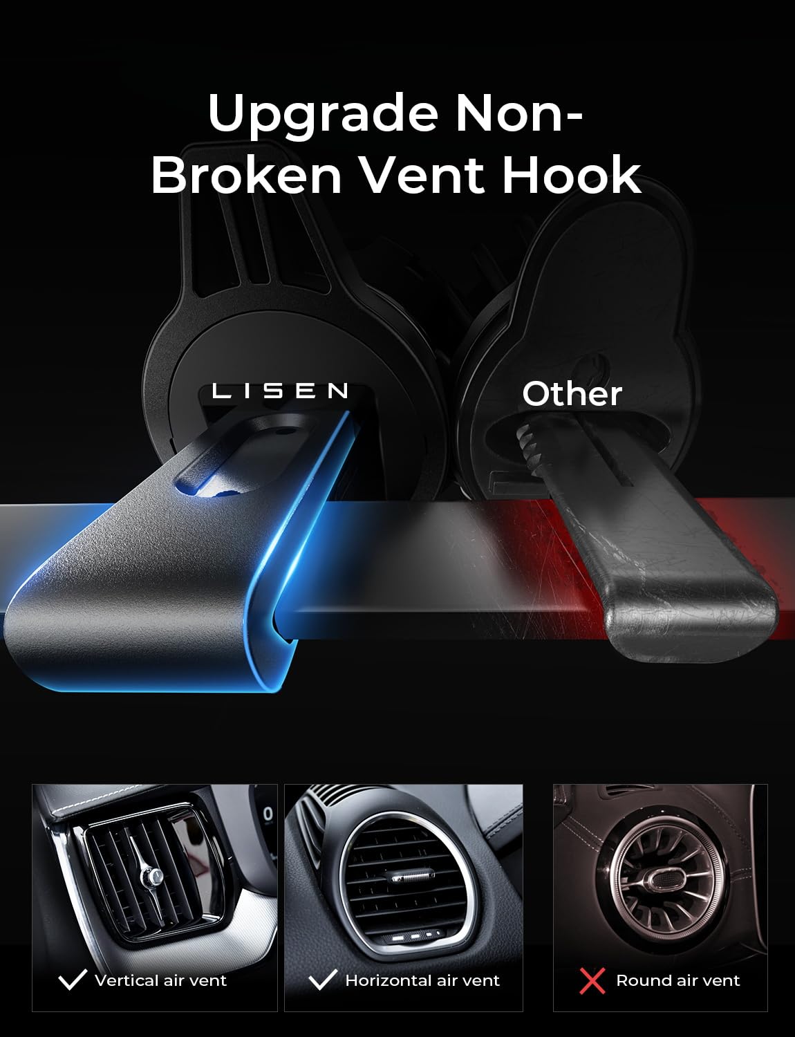 LISEN 2 Pack Fits MagSafe Car Mount, Magnetic Phone Holder [24 Super Magnets] Vent Phone Mount, Hands Free MagSafe Car Accessories for iPhone 16 15 14 13 Pro Max Plus Mag Safe Case, Green