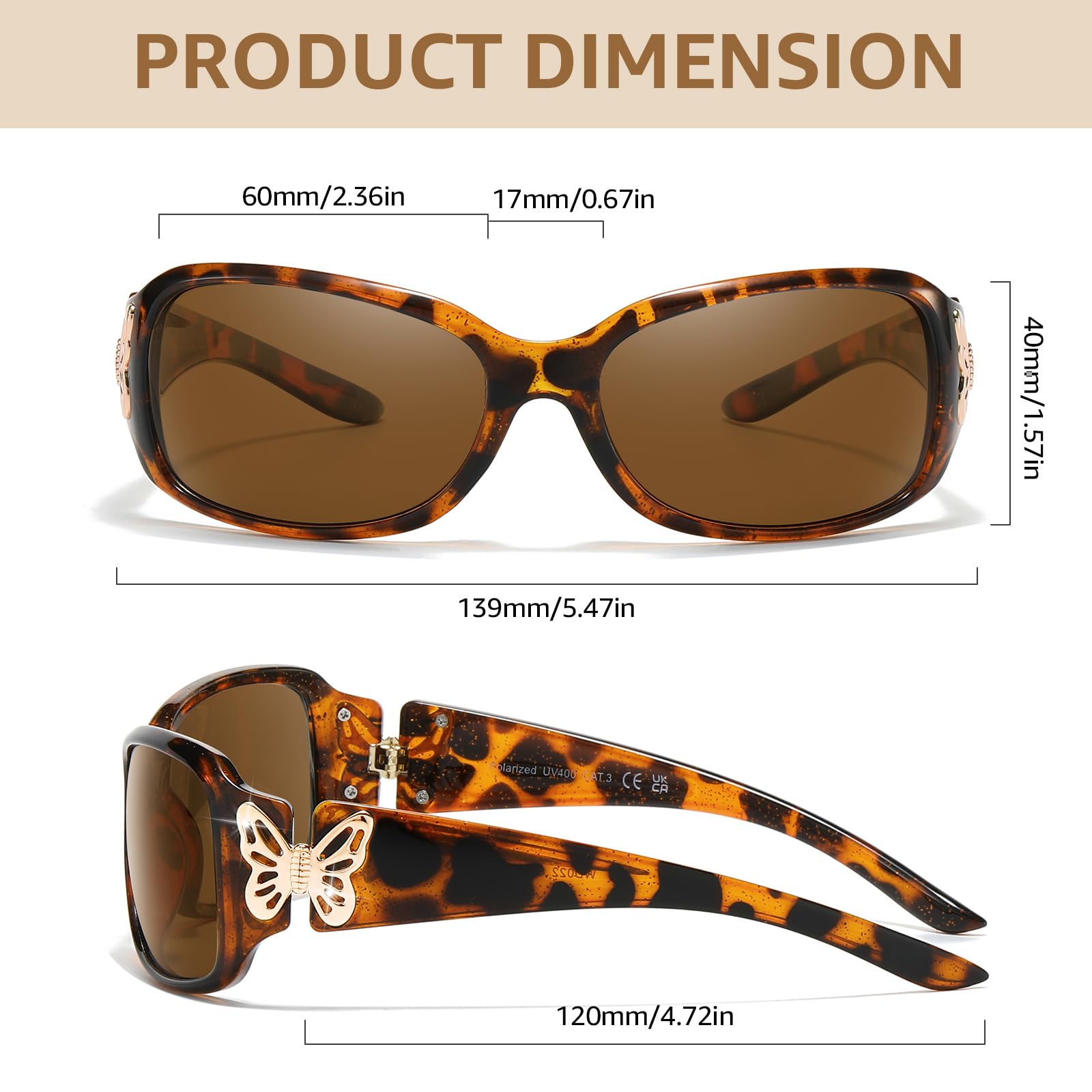 TJUTR Trendy Polarized Sunglasses for Women, Wrap Around Jackie-O Designer Sun Glasses UV400 Protection TS022