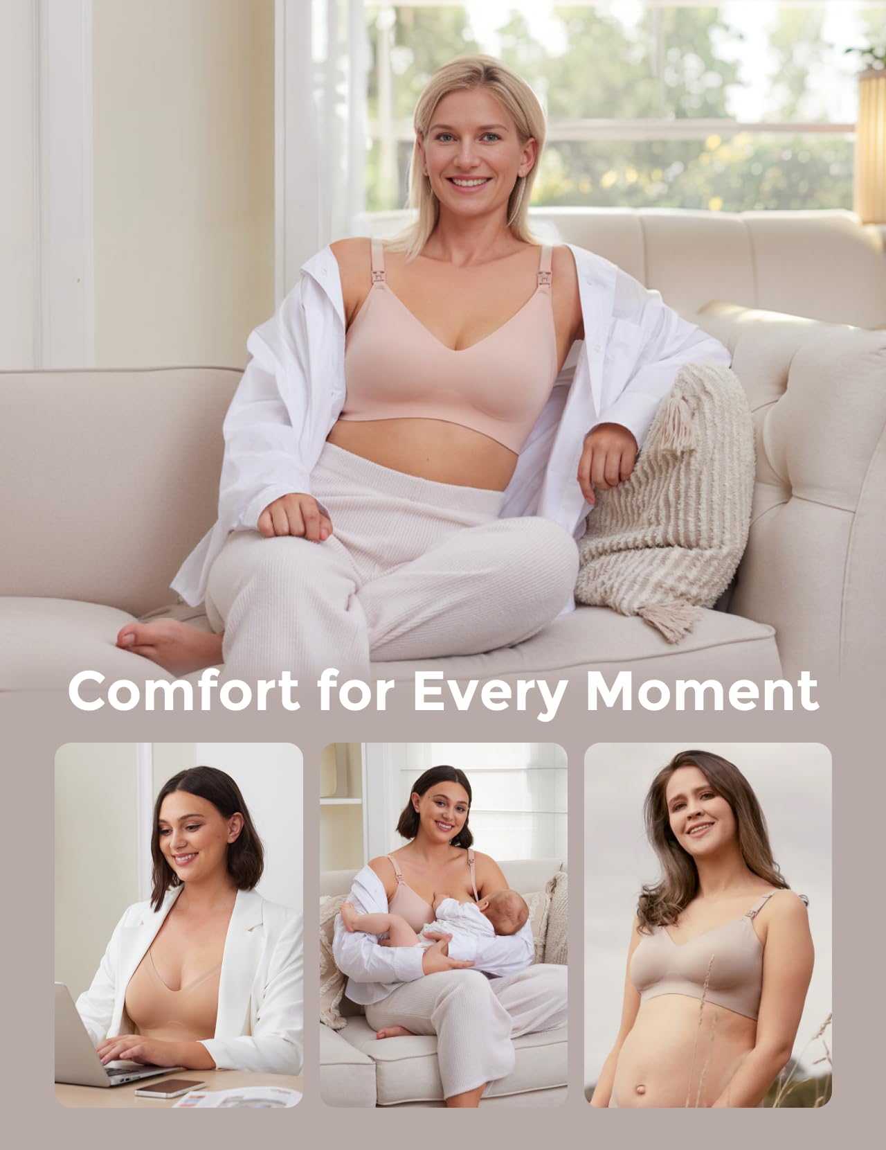 Momcozy Nursing Bras for Breastfeeding, YN21 Seamless Ultra Comfort Maternity Bra, Natural Shape, Pregnancy Sleep Bralette