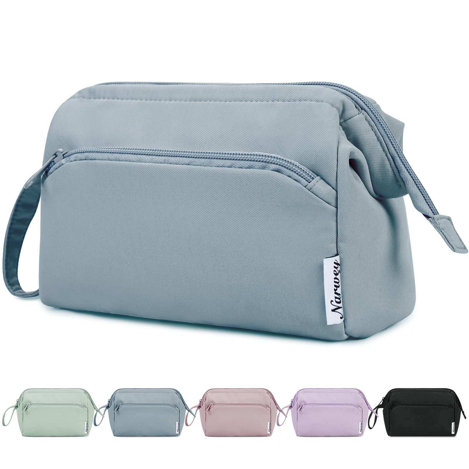 Narwey Large Makeup Bag Women Wide-open Make up Bag Travel Cosmetic Bag Organizer Toiletry Bag for Cosmetics Toiletries Accessories (Greyish Blue)