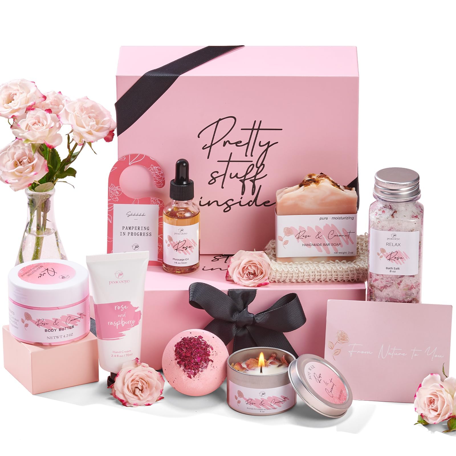 Peacoeye Spa Gifts for Women Christmas Gifts Bath Gift Baskets Relaxing Spa Self Care Gift for Mom Her Sister Wife Auntie Home Bath Care Package Thank You Gift Birthday Gift for Women Friendship Ideas