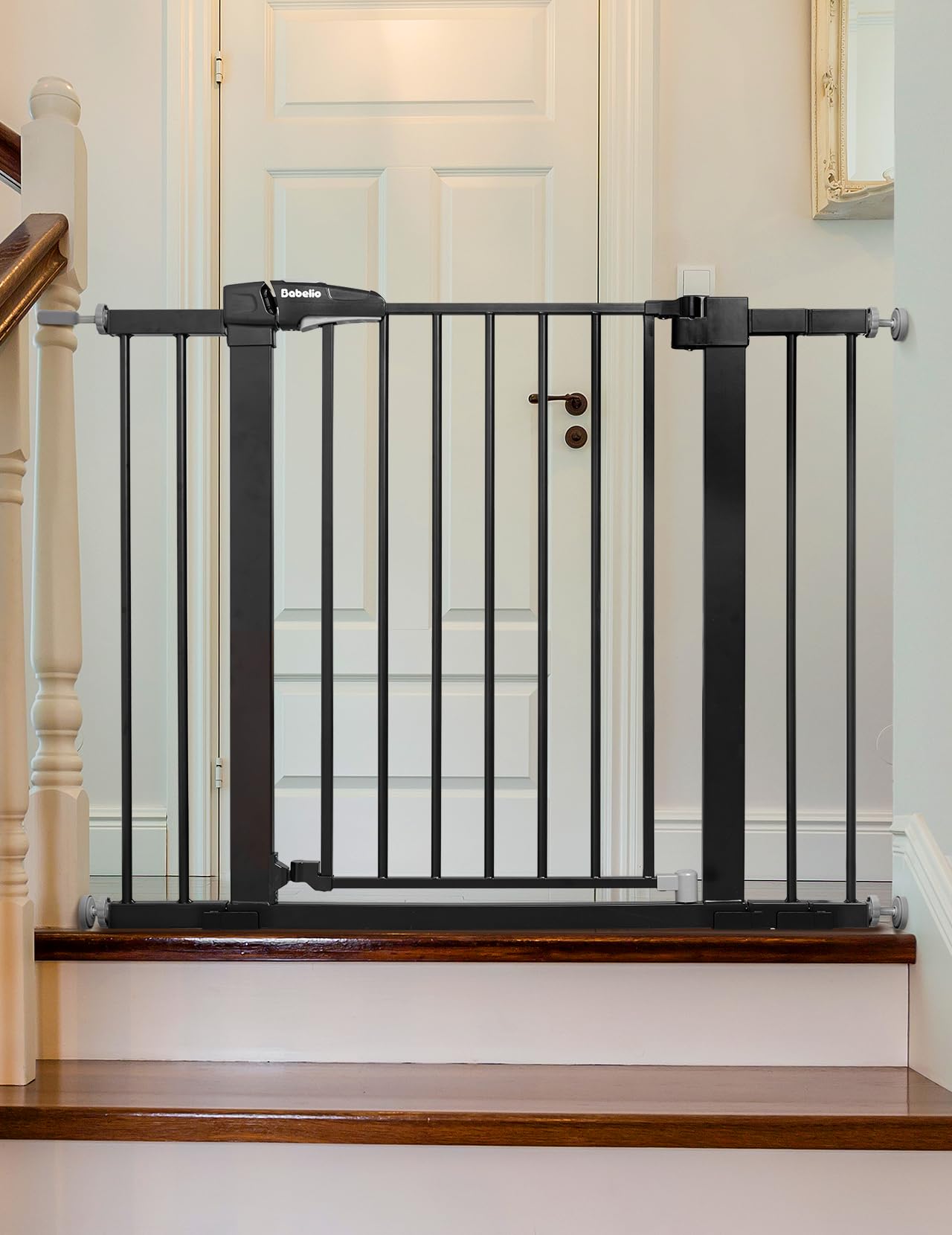 Babelio Baby Gate for Doorways and Stairs, 26''-40'' Auto Close Dog/Puppy Gate, Easy Install, Pressure Mounted, No Drilling, fits for Narrow and Wide Doorways, Safety Gate w/Door for Child and Pets